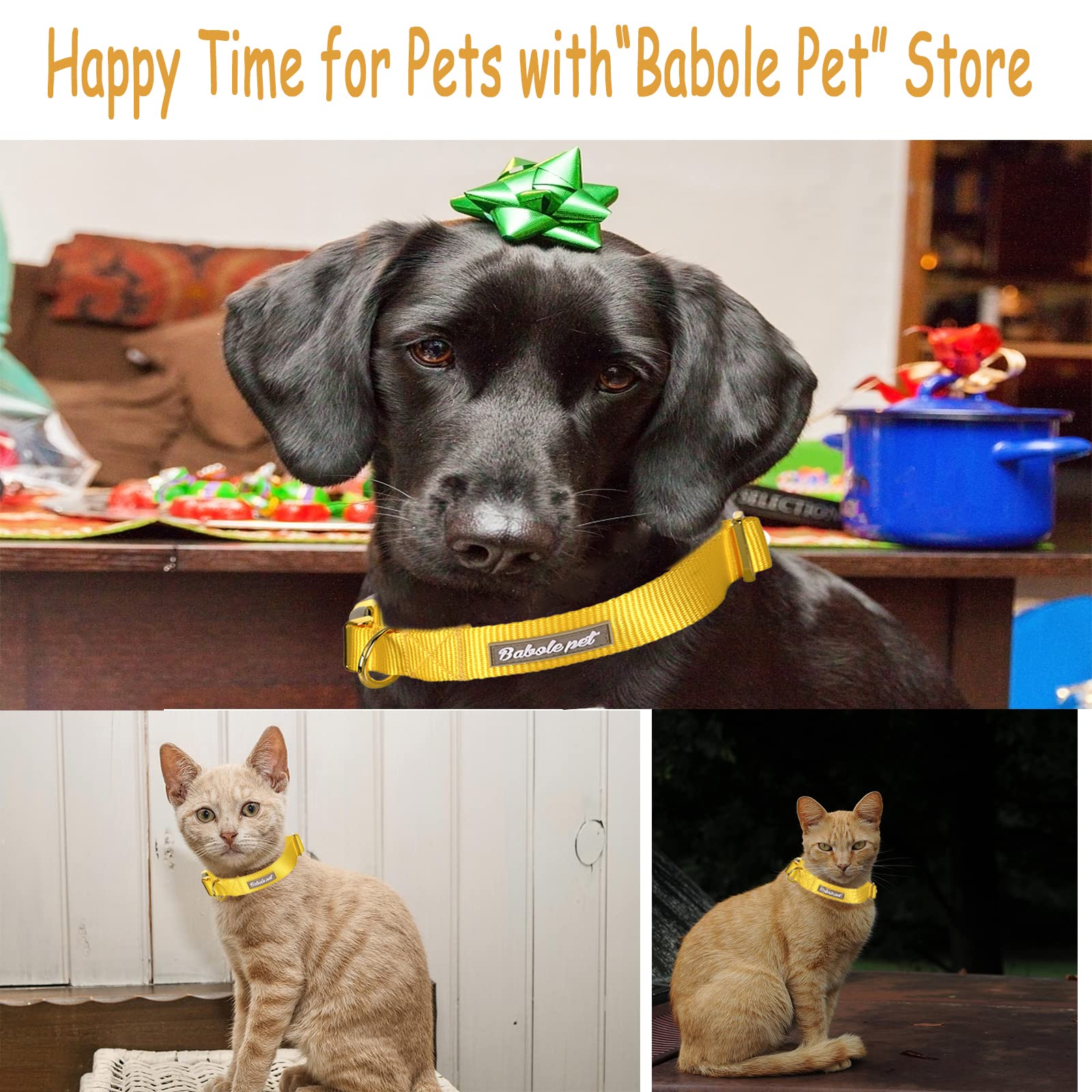 Babole Pet Nylon Dog Collar - Adjustable Yellow Soft Webbing Dog Collars For Small Medium Large Dogs Boy Girl Puppy Collar With