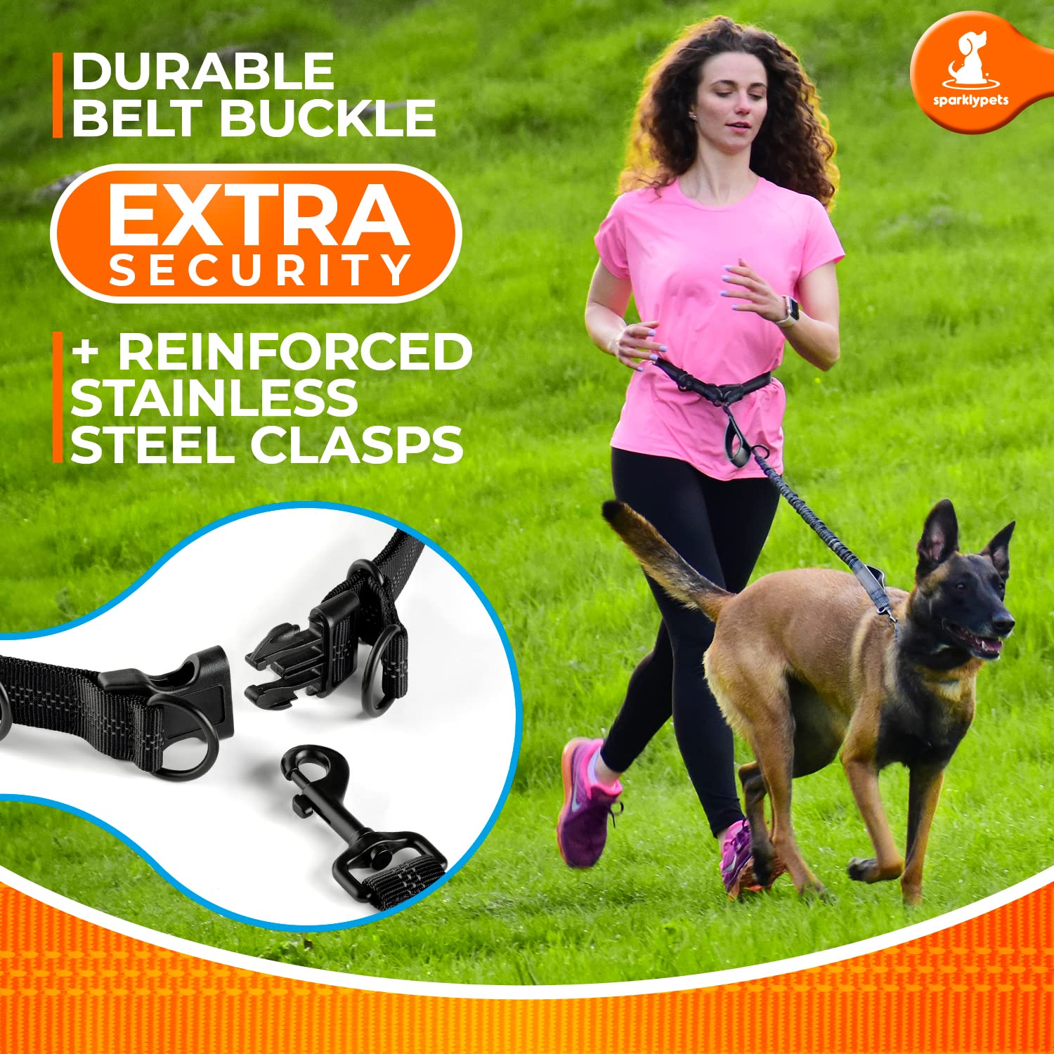 Sparklypets Hands Free Dog Leash For Medium And Large Dogs - Professional Harness With Reflective Stitches For Training, Walking, Jogging And Running Your Pet (Gray, For 1 Dog)