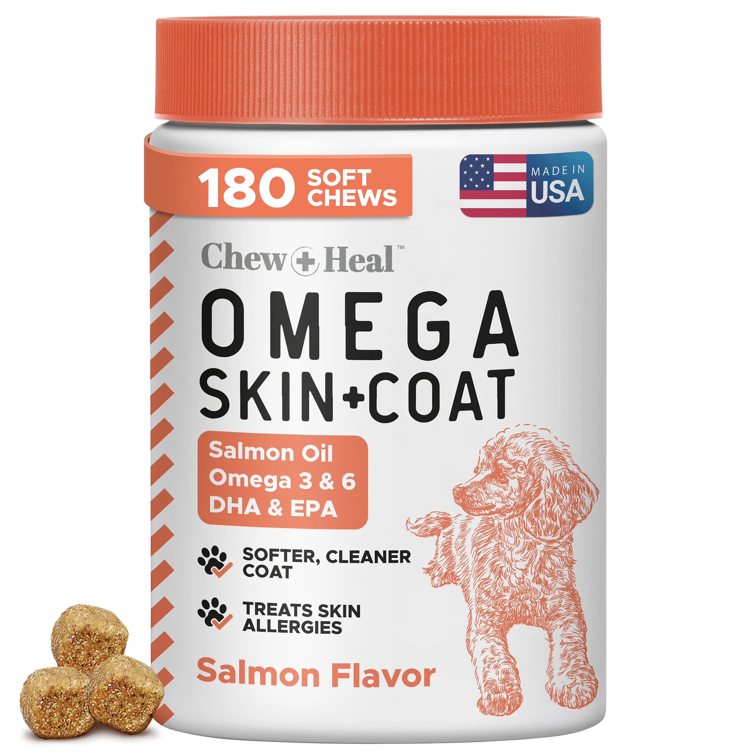 Salmon Oil for Dogs - Soft Chew Omega Treats for Skin and Coat - Fish Oil Blend of Essential Fatty Acids, Omega 3 and 6, Vitamin