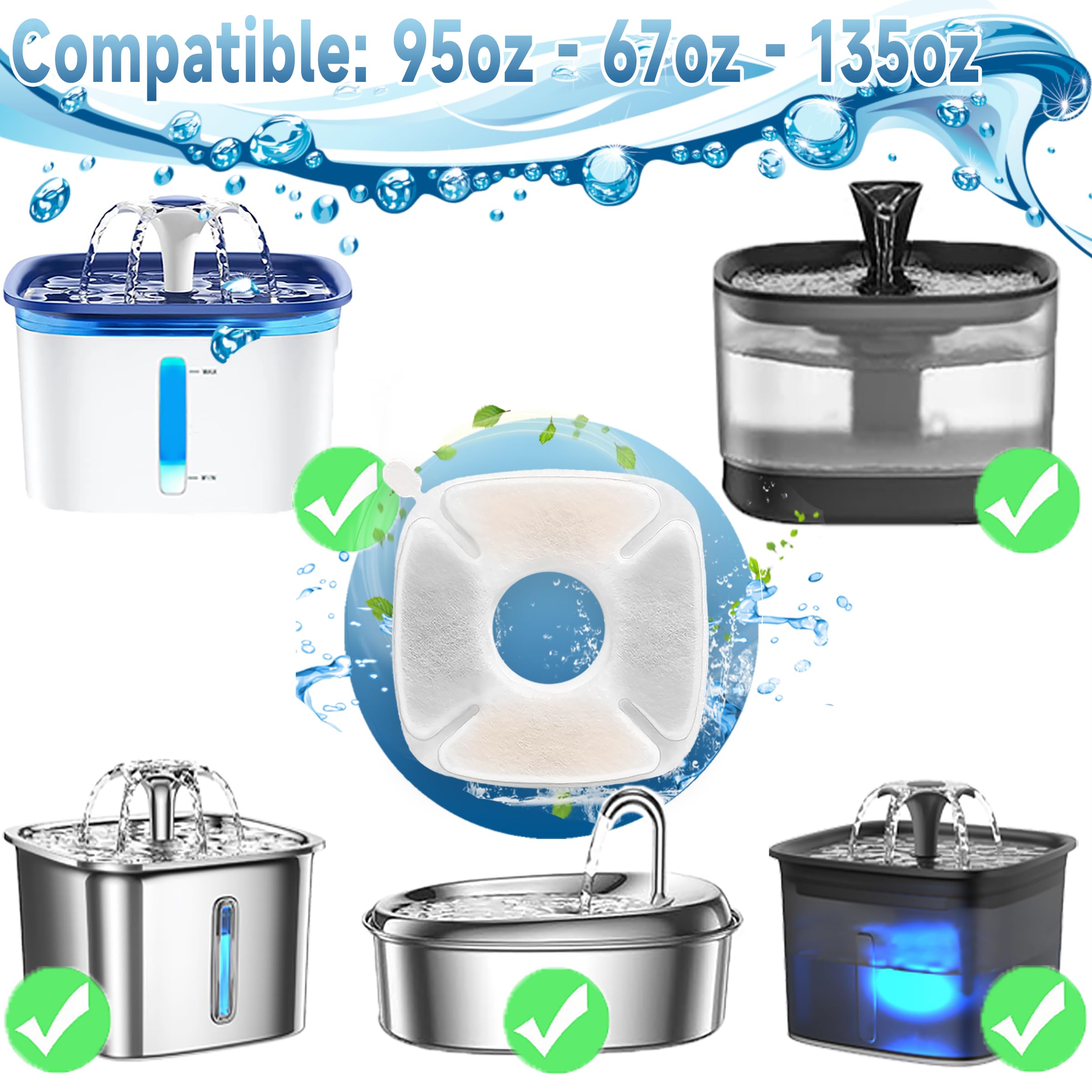 34 Pcs Cat Fountain Filters Replacement Compatible With Veken 95Oz/2.8L Cat Water Fountain Filters Automatic Dog Water Fountain