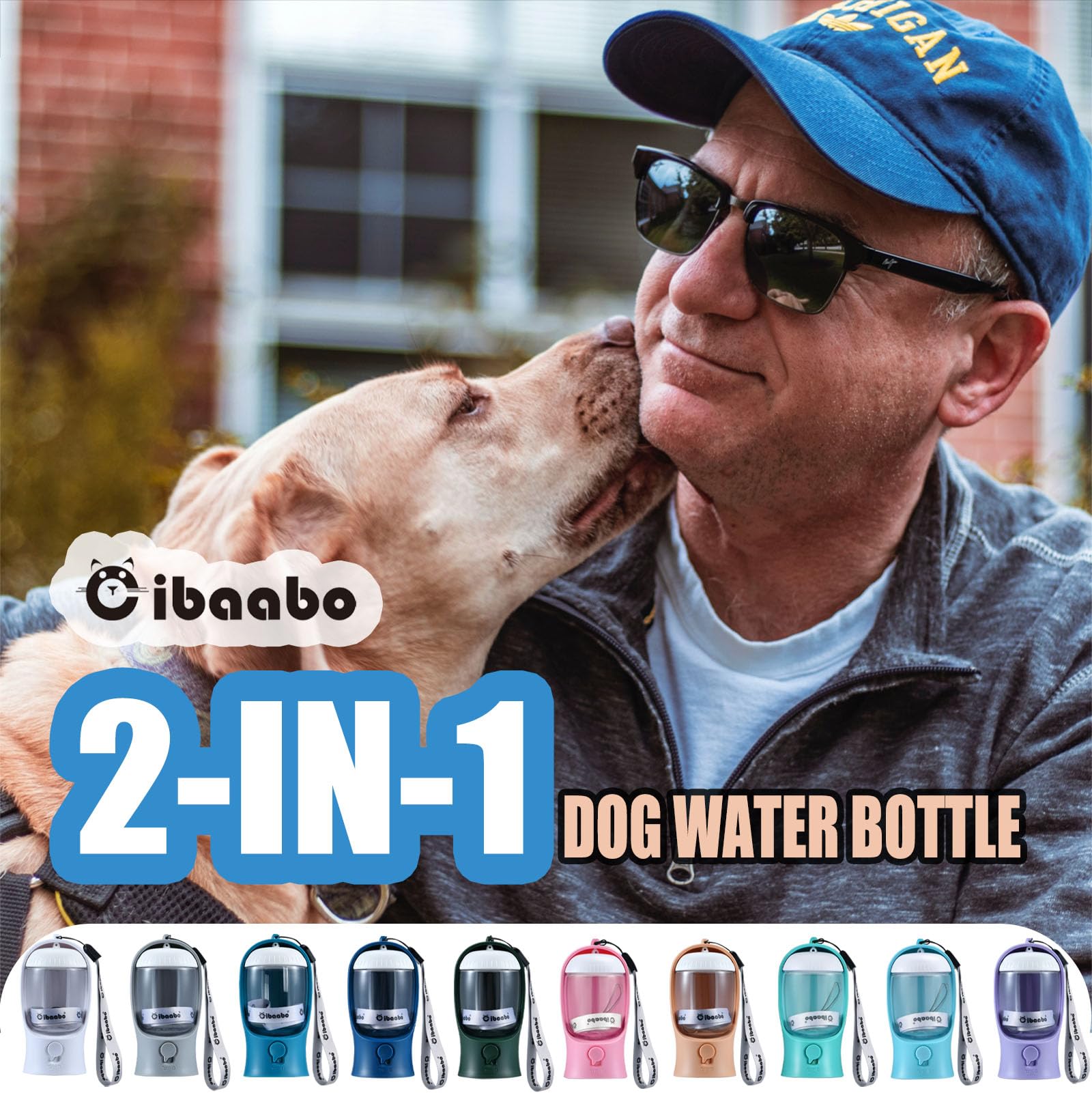 Cibaabo Dog Water Bottle & Food Container, 19oz Portable Dispenser, Red, Model CB-WB-RED550, Ideal for Yorkies & Chihuahuas
