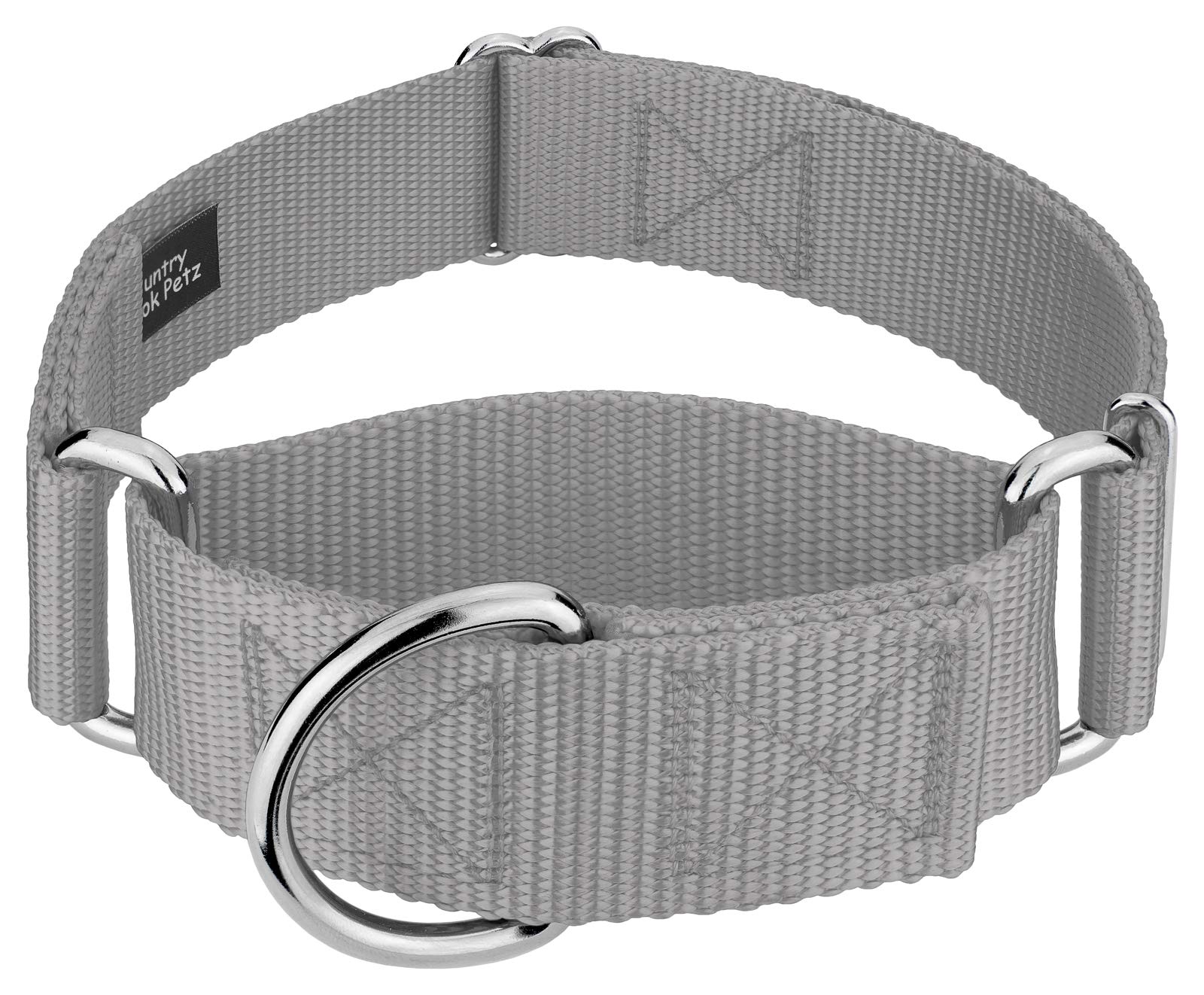 Country Brook Petz - Vibrant 15 Color Selection - Martingale Heavyduty Nylon Dog Collar (Large, 1 1/2 Inch Wide, Silver)