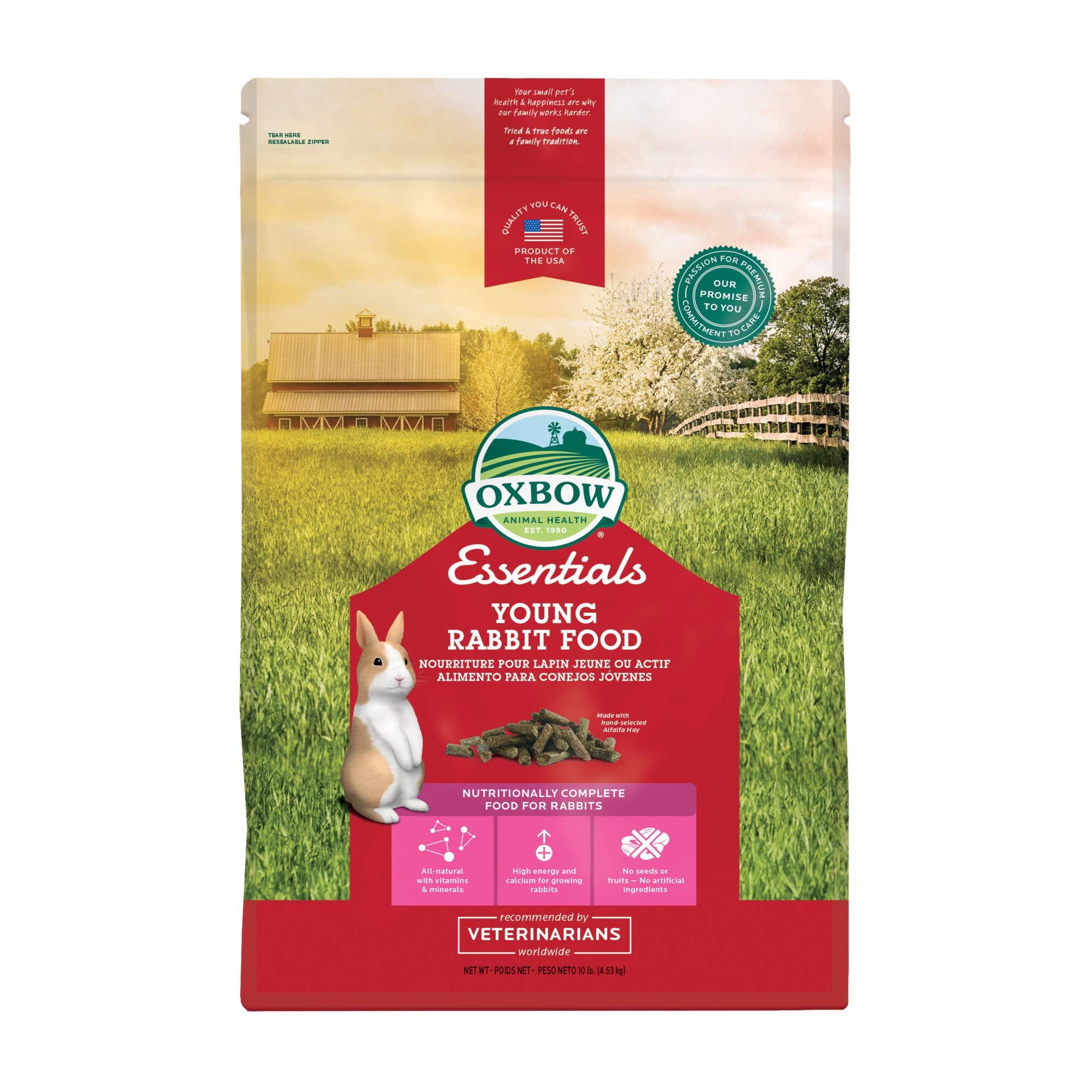 Oxbow Essentials Young Rabbit Food - All Natural Rabbit Pellets- High Energy & Calcium for Young Rabbits- Made in the USA - All 