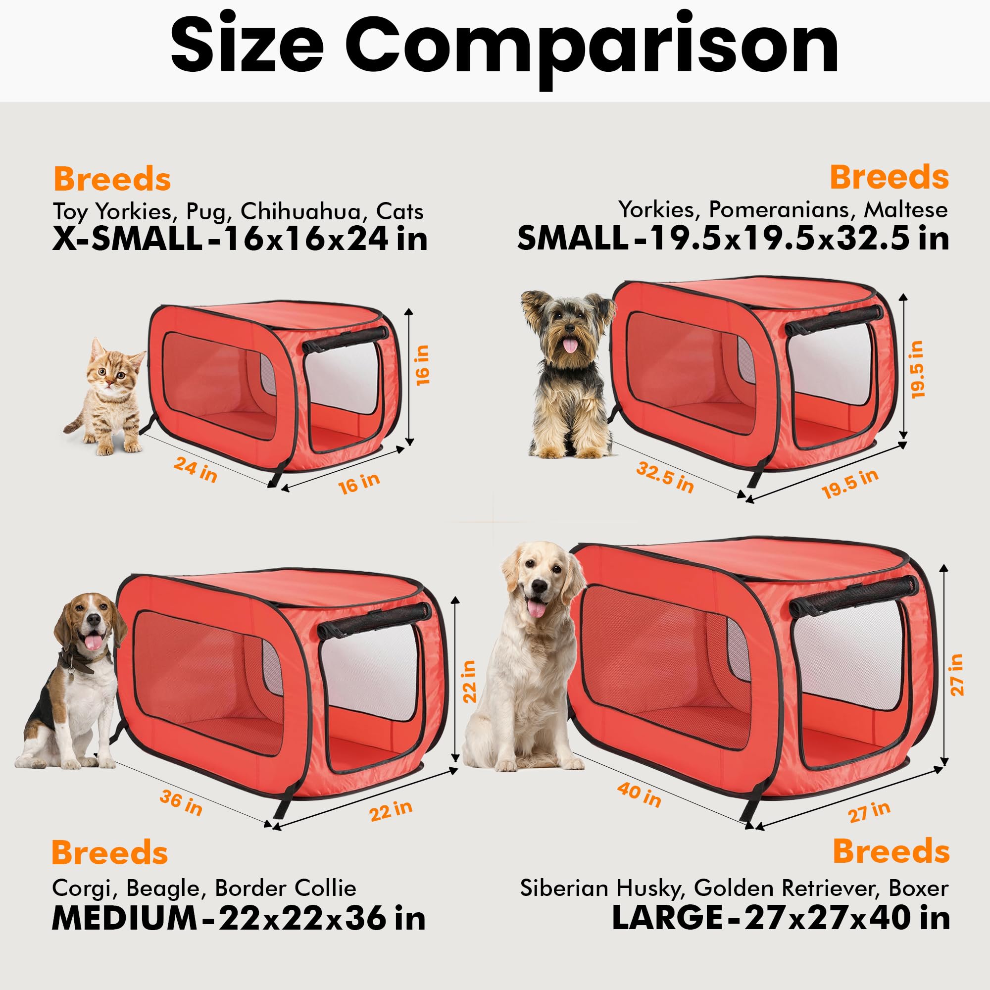 Beatrice Home Fashions Portable Collapsible Pet Kennel, 36"x21"x21", Red, Model SOLPPK36RED, Durable Polyester