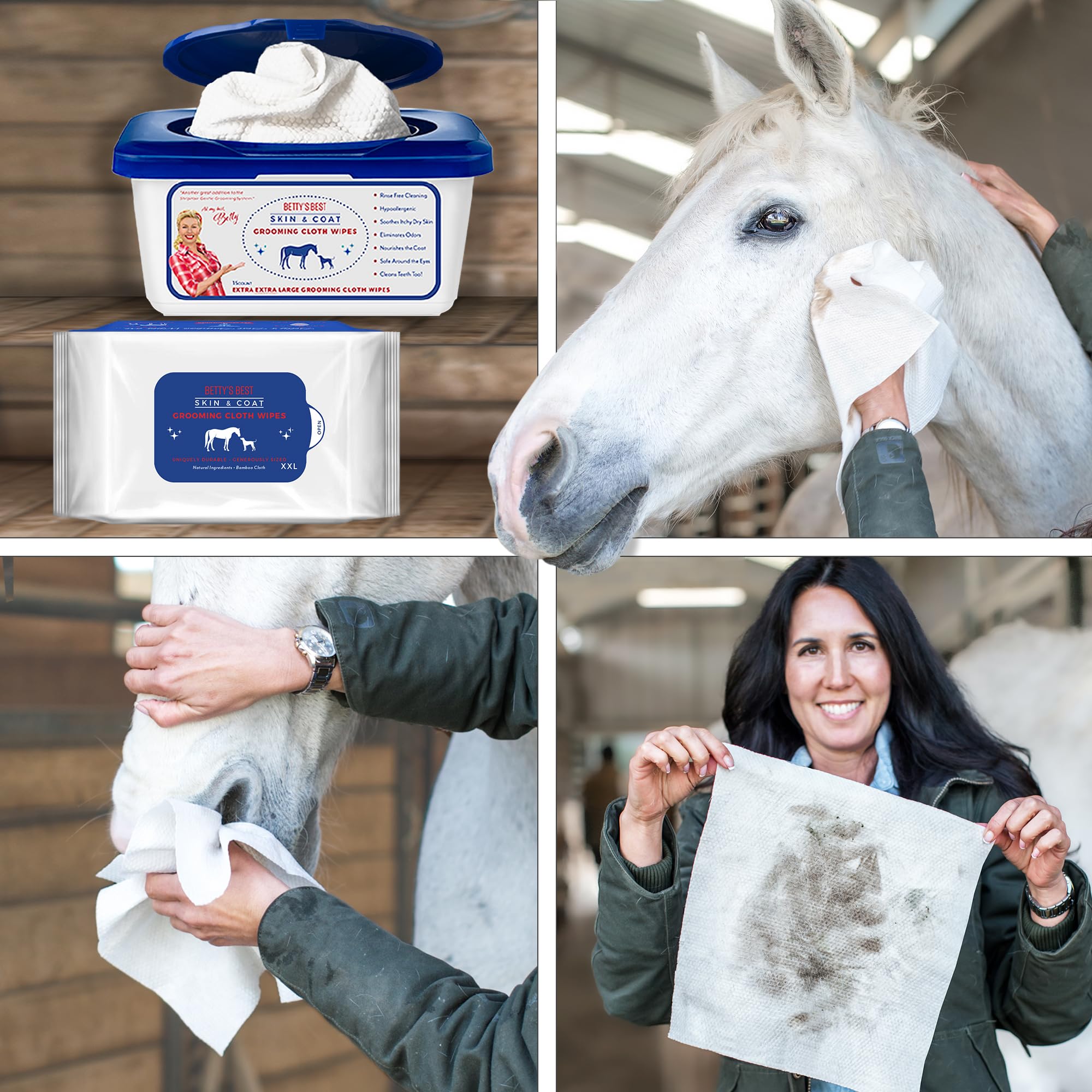 StripHair Bamboo Cloth Wipes Extra Large Reusable 12x12in for Dog Pet Horse Grooming Coat Care and All Purpose Cleaning, 4 Pack