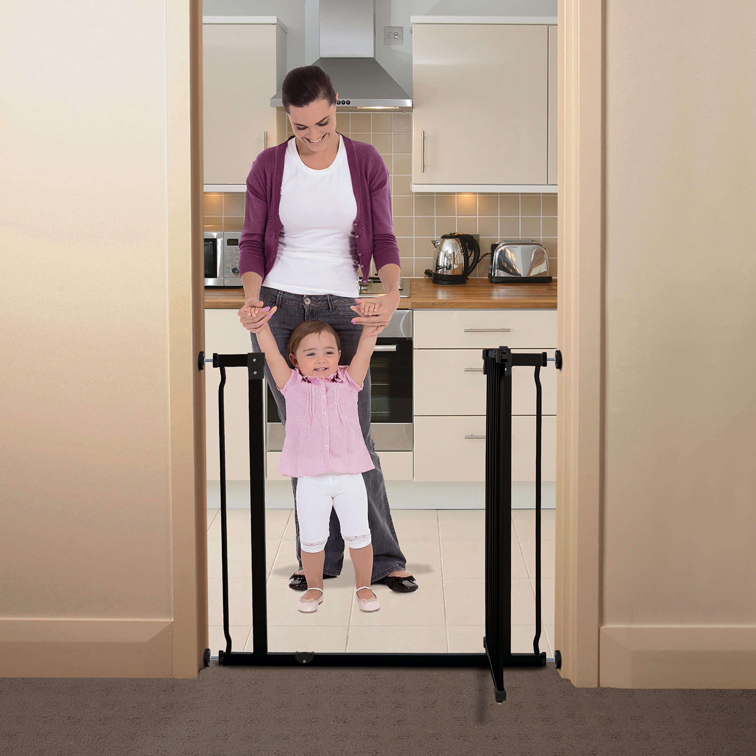 Dreambaby Liberty Walk Thru Baby Safety Gate Set - with 3.5inch Extension Panel, Fits 29.5-36.5inch Openings - Pressure Mounted