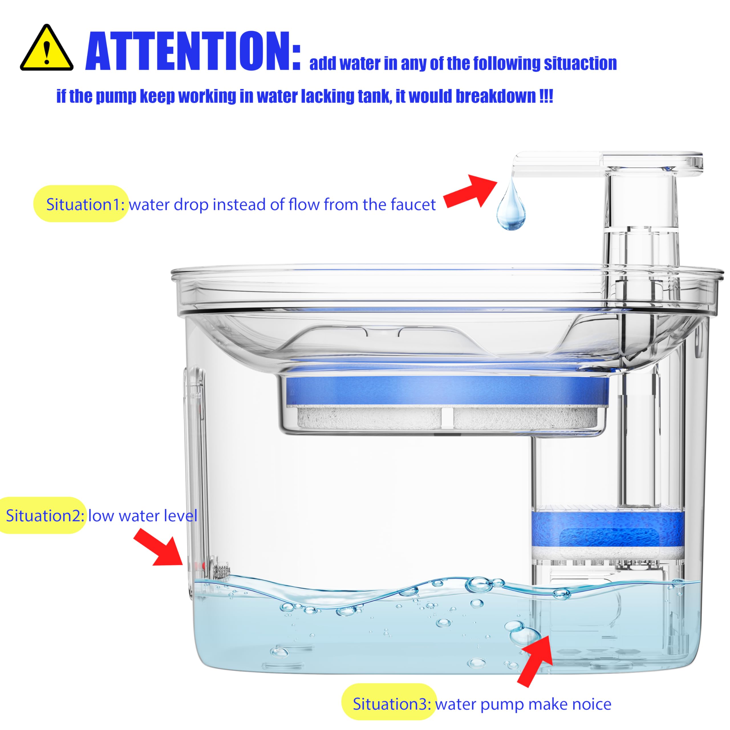 Stainless Steel Cat Water Fountain Filters 4 Pack Cat Fountain Filter Replacement, 3 Triple Filtration System, Activated Carbon