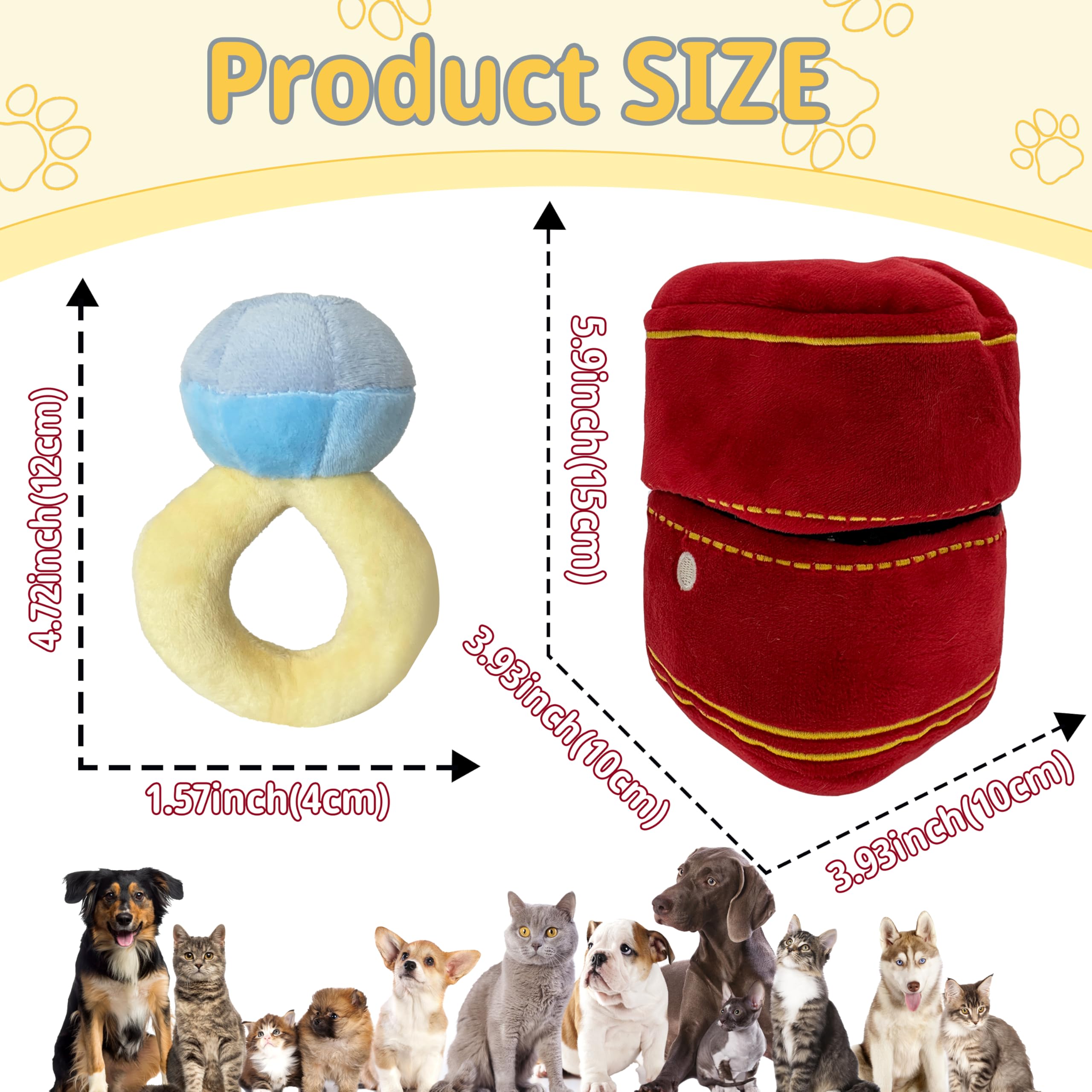 Mewcho Dog Wedding Toy Engagement Plush Ring Box For Dog Birthday Toy Gifts, Funny Dog Plush Toys Squeaky Chew For Party Supplie