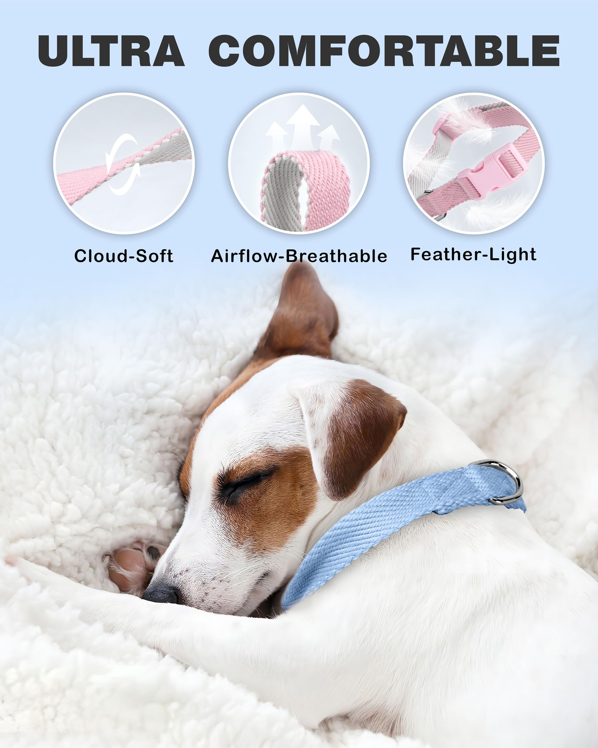 Dynmeow Soft And Breathable Cotton Dog Collar, Durable Adjustable Boy Pet Collar With Quick-Release Buckle, Lightweight For Sens