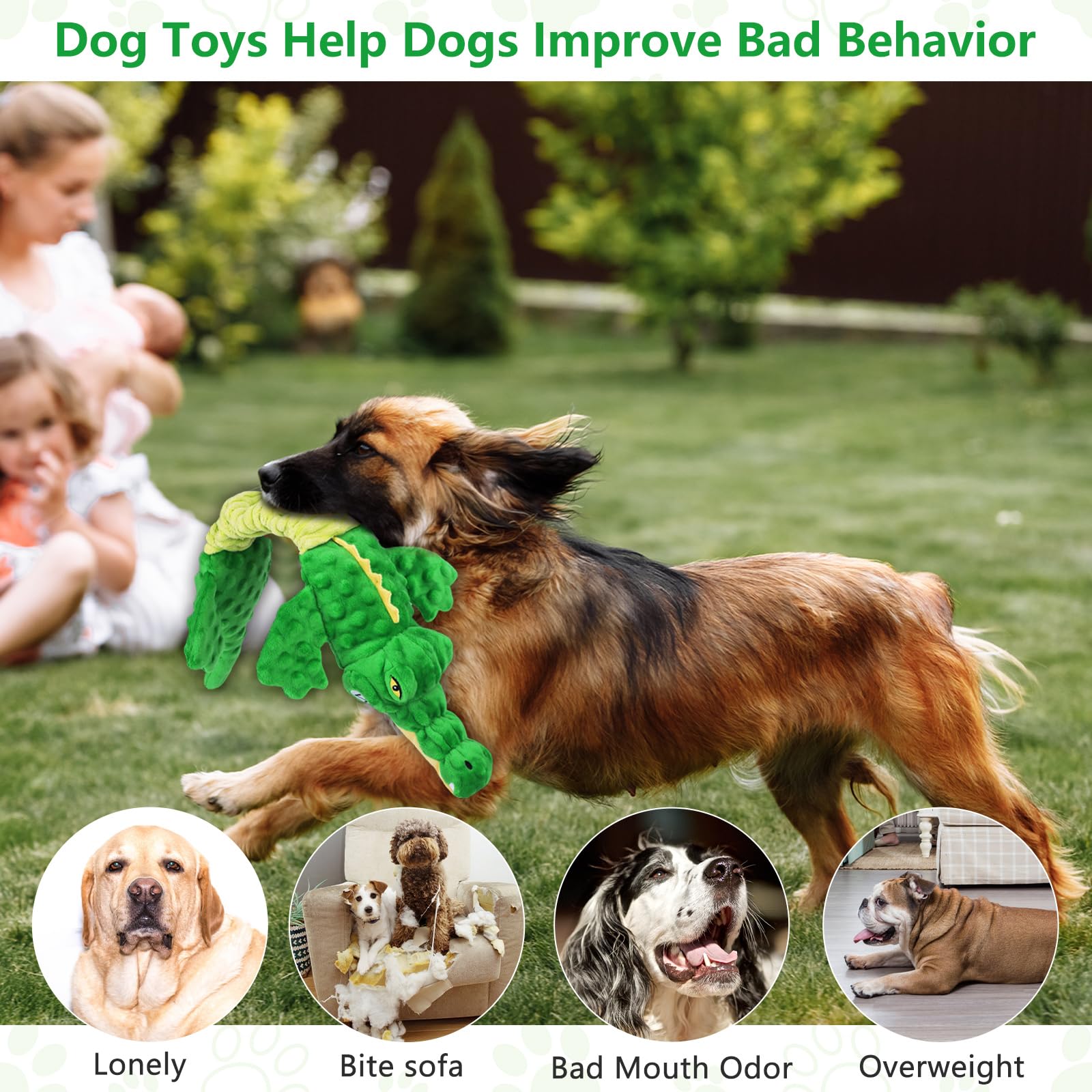 Large Squeaky Dog Toys, Interactive Puppy Toys with Crinkle Paper, Pull Tug of War Dog Toy, Plush Dog Chew Toys for Small, Mediu