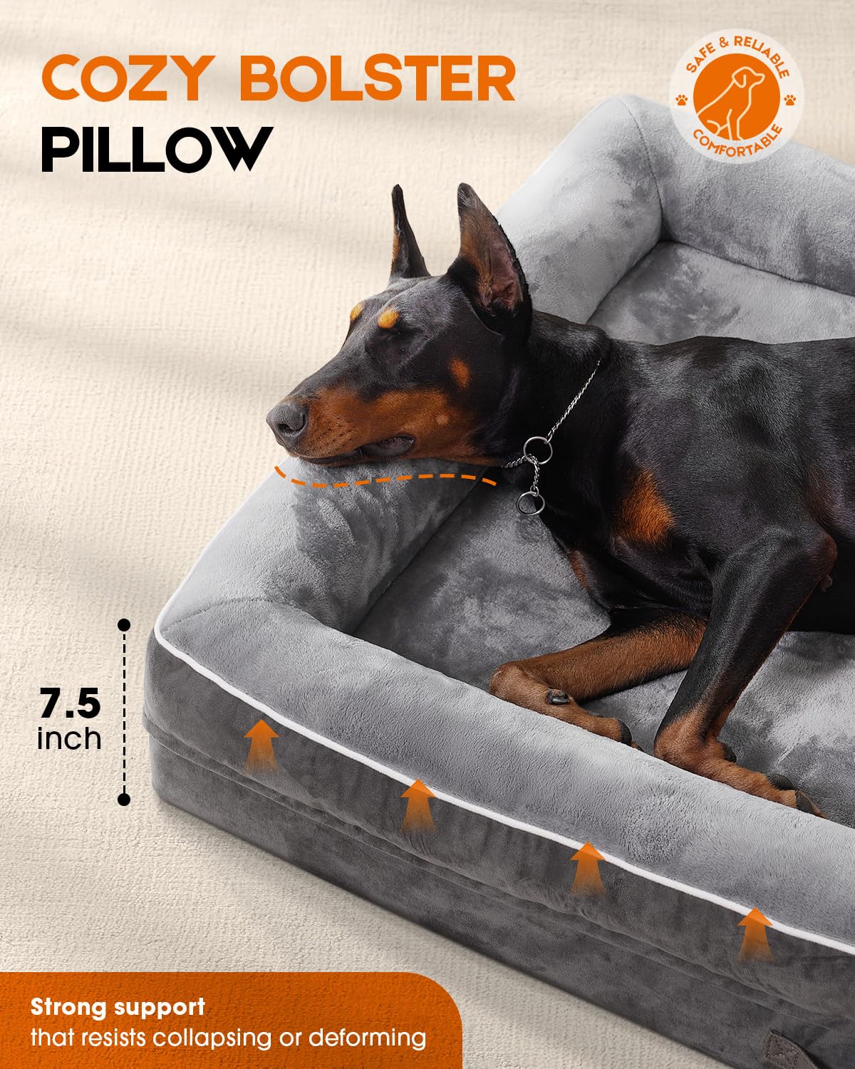 X-Large Orthopedic Dog Bed, Egg Foam Dog Couch With Removable Washable Cover, Waterproof Pet Sofa Bed With Non-Slip Bottom And F