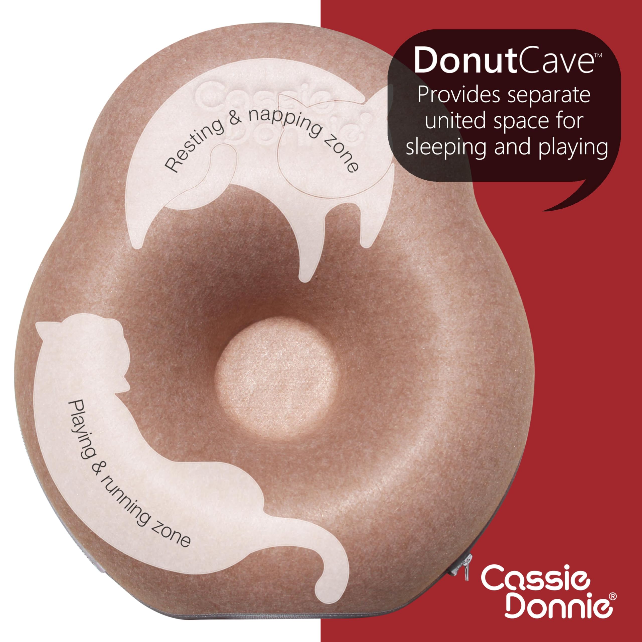 Cat Tunnel Bed For Indoor Cats, Medium Large, Donut Cave House Up To 22 Lbs, Spacious For 2 Kittens (Brown)