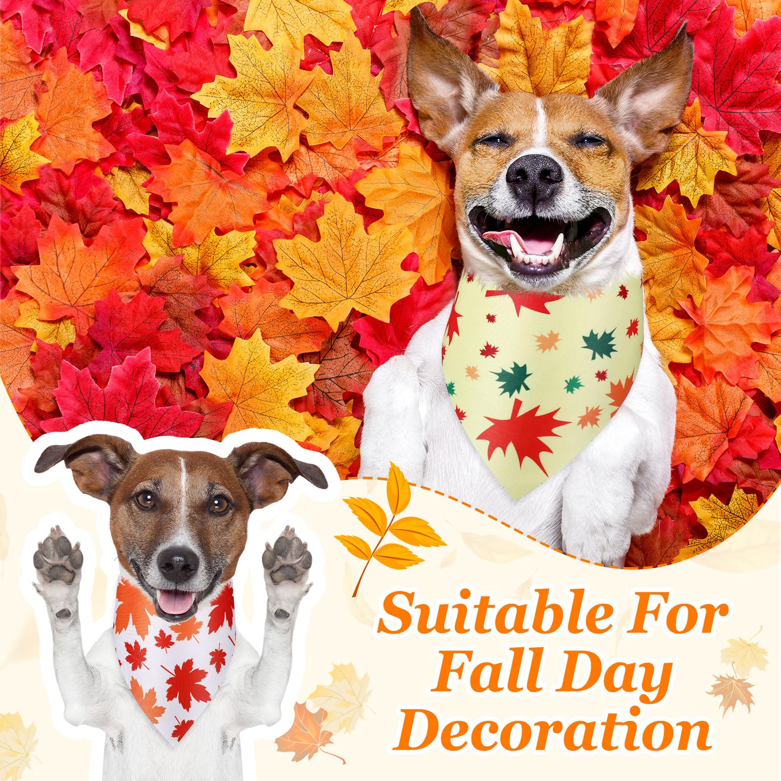 Abbylike 200 Pcs Fall Dog Bandanas Bulk Maple Leaves Bandanas for Dog Pet Triangle Kerchief Bibs Scarf for Fall Autumn Thanksgiv