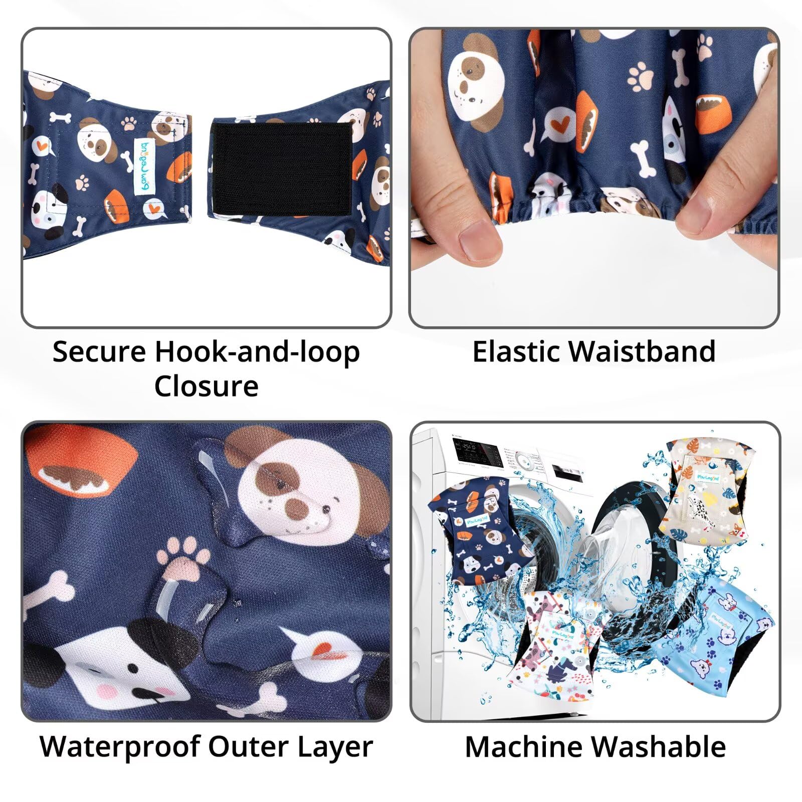 Paw Legend Washable Dogs Diapers Male Dog Belly Bands for Male Dogs Diapers Reusable Puppy & Doggie Diapers Male (4 Pack, Small)