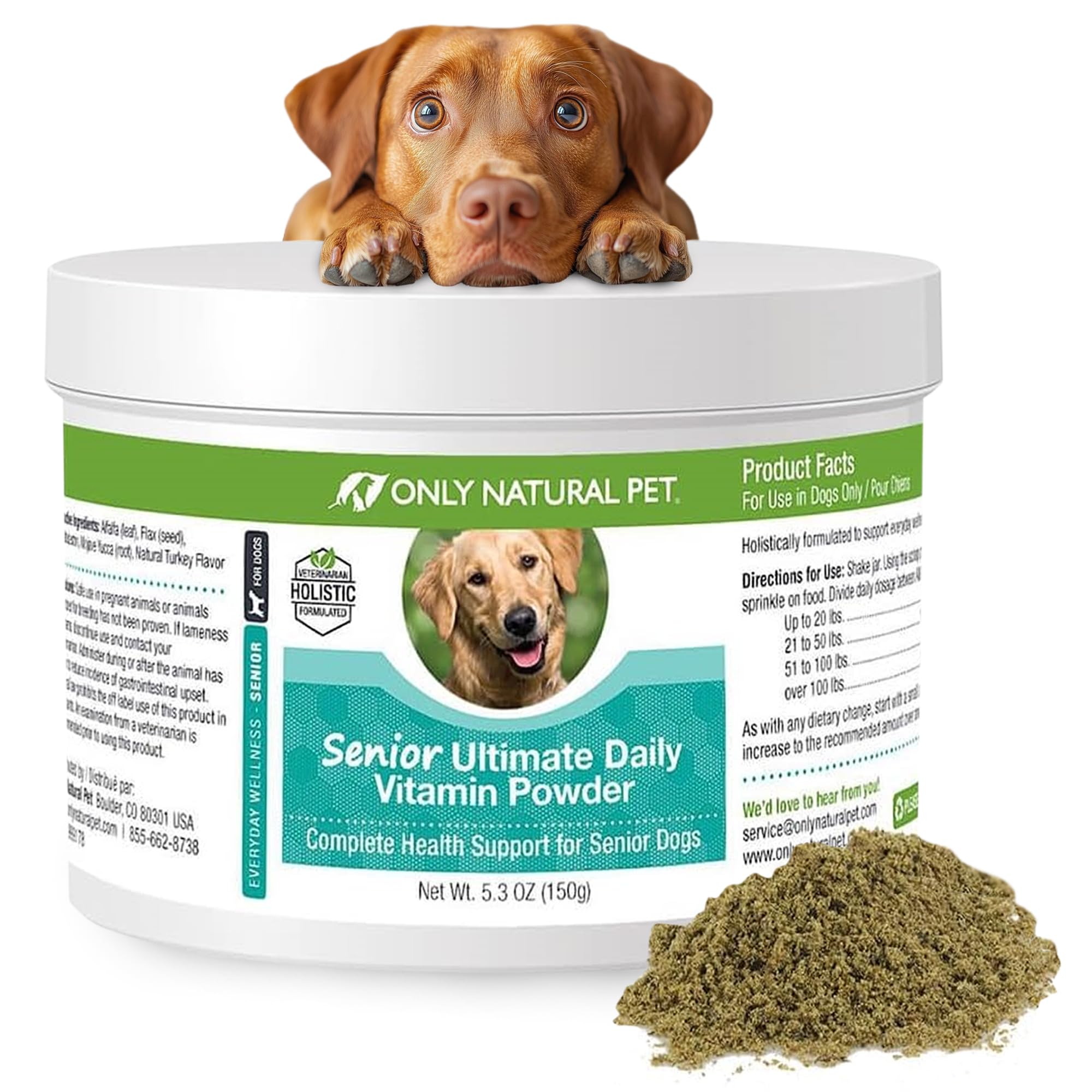 Only Natural Pet Senior Ultimate Daily Canine Vitamin Supplement for Dogs Complete Holistic Health Support - Made in USA, 5.3 oz