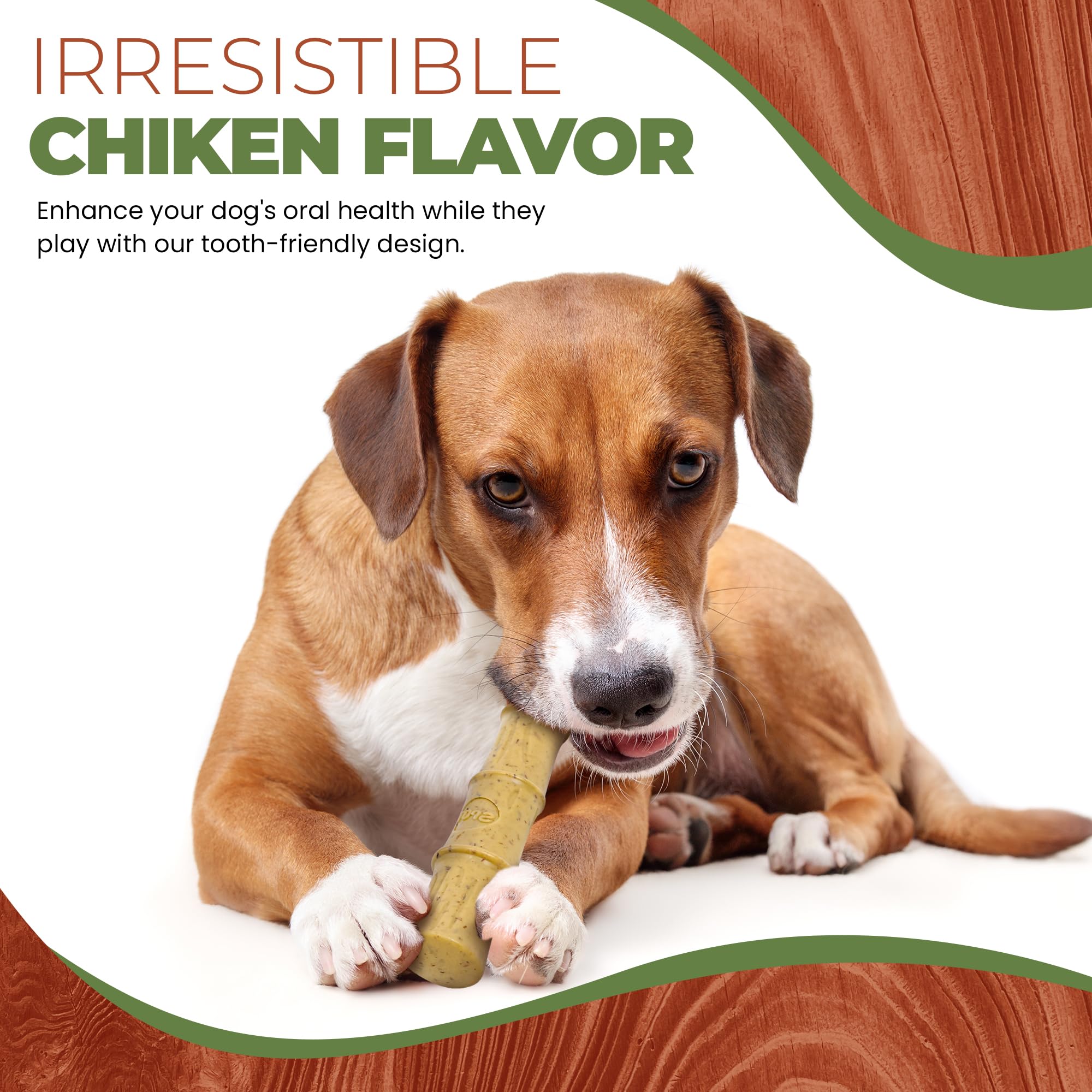 Spot Bam-Bones Plus Bamboo Stick - Bamboo Fiber & Nylon, Durable Long Lasting Dog Chew For Aggressive Chewers – Great Toy For Adult Dogs & Puppies Under 90Lbs, Non-Splintering, 9.5In, Chicken Flavor