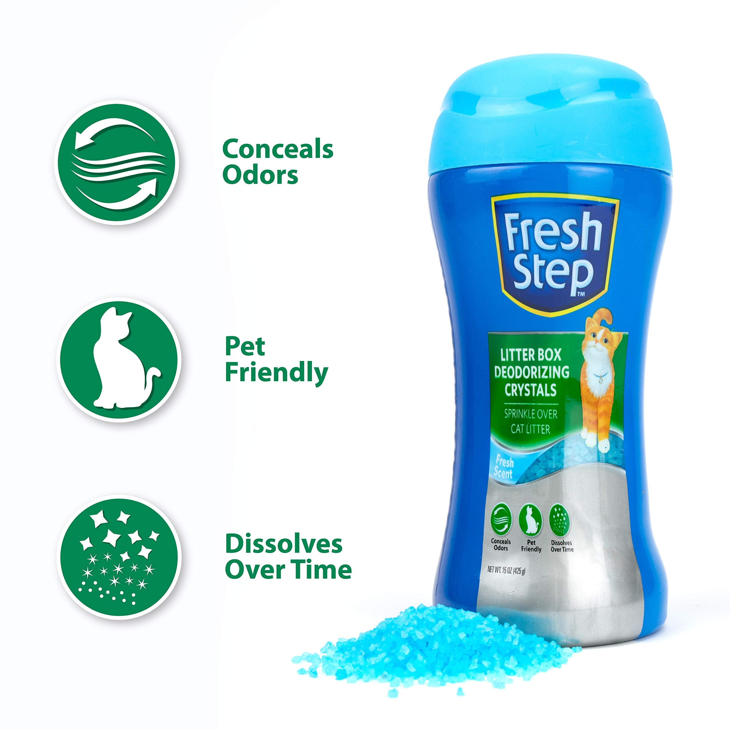 Fresh Step Cat Litter Crystals In Fresh Scent | Cat Litter Box Deodorizer | Combats Cat Odors And Neutralizes Smells To Keep Your Home Clean, 15 Ounces - 3 Pack