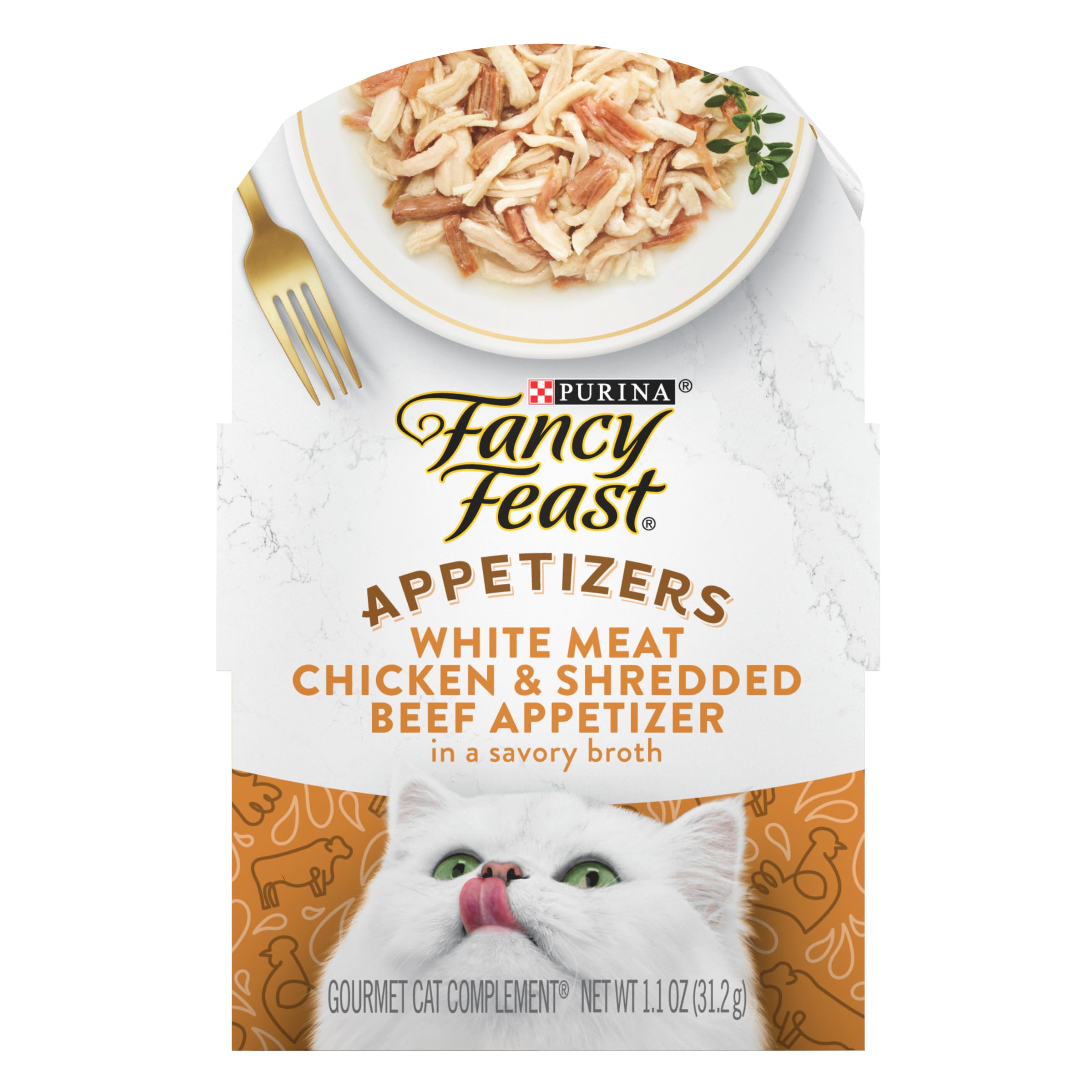 Purina Fancy Feast Appetizers Lickable Grain Free Cat Food Topper White Meat Chicken and Shredded Beef Appetizer - (Pack of 10) 