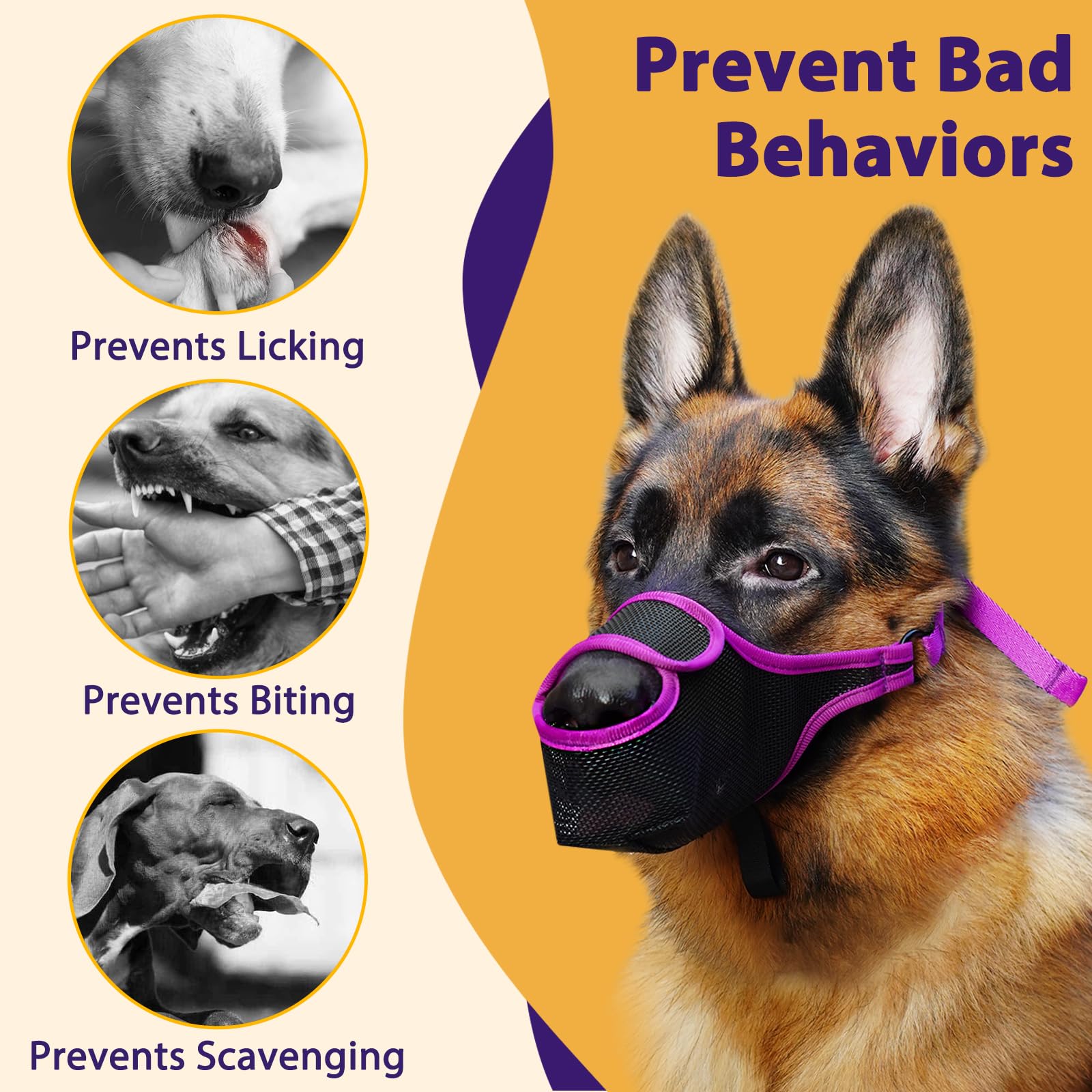 Luckypaw Dog Muzzle, Patented Mesh Muzzle For Large Medium Small Dogs Allows Full Pant Drinking Mouth Cover To Prevent Biting Ch