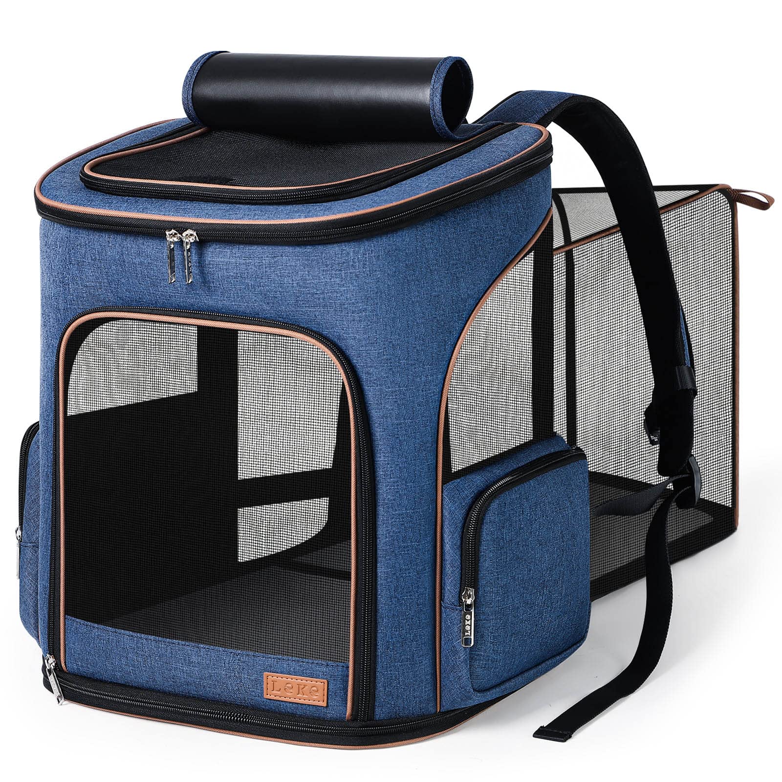 Lekereise Large Cat Backpack Carrier Fit Up to 20 25 Lbs, Expandable Pet Carrier Backpack Foldable Dog Backpack Carrier, Blue