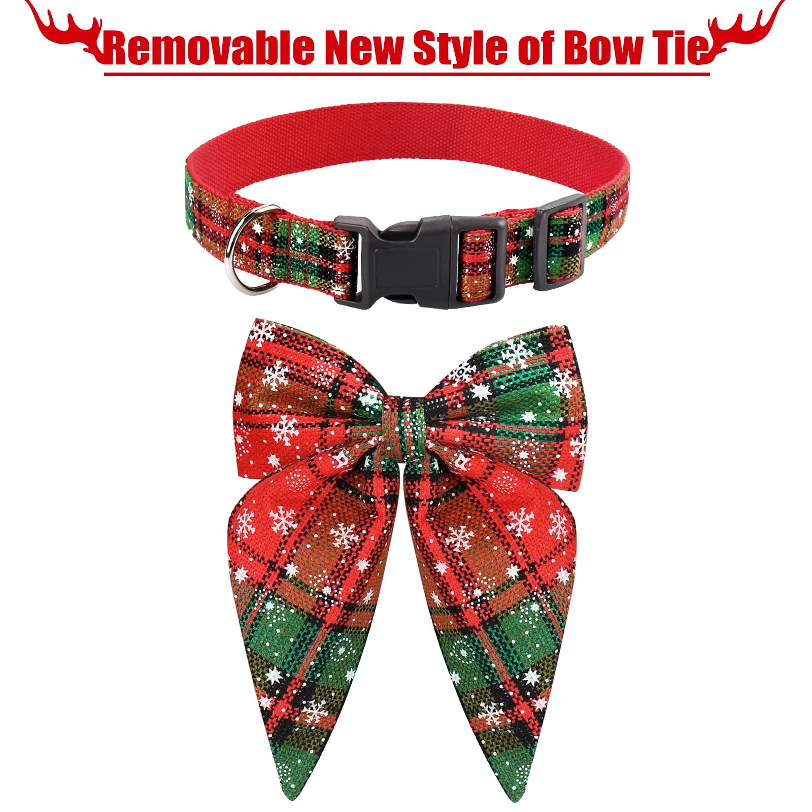 Malier Christmas Dog Collar With Bow Tie, Christmas Classic Plaid Dog Collar Soft Durable Holiday Dog Collar For Small Medium La