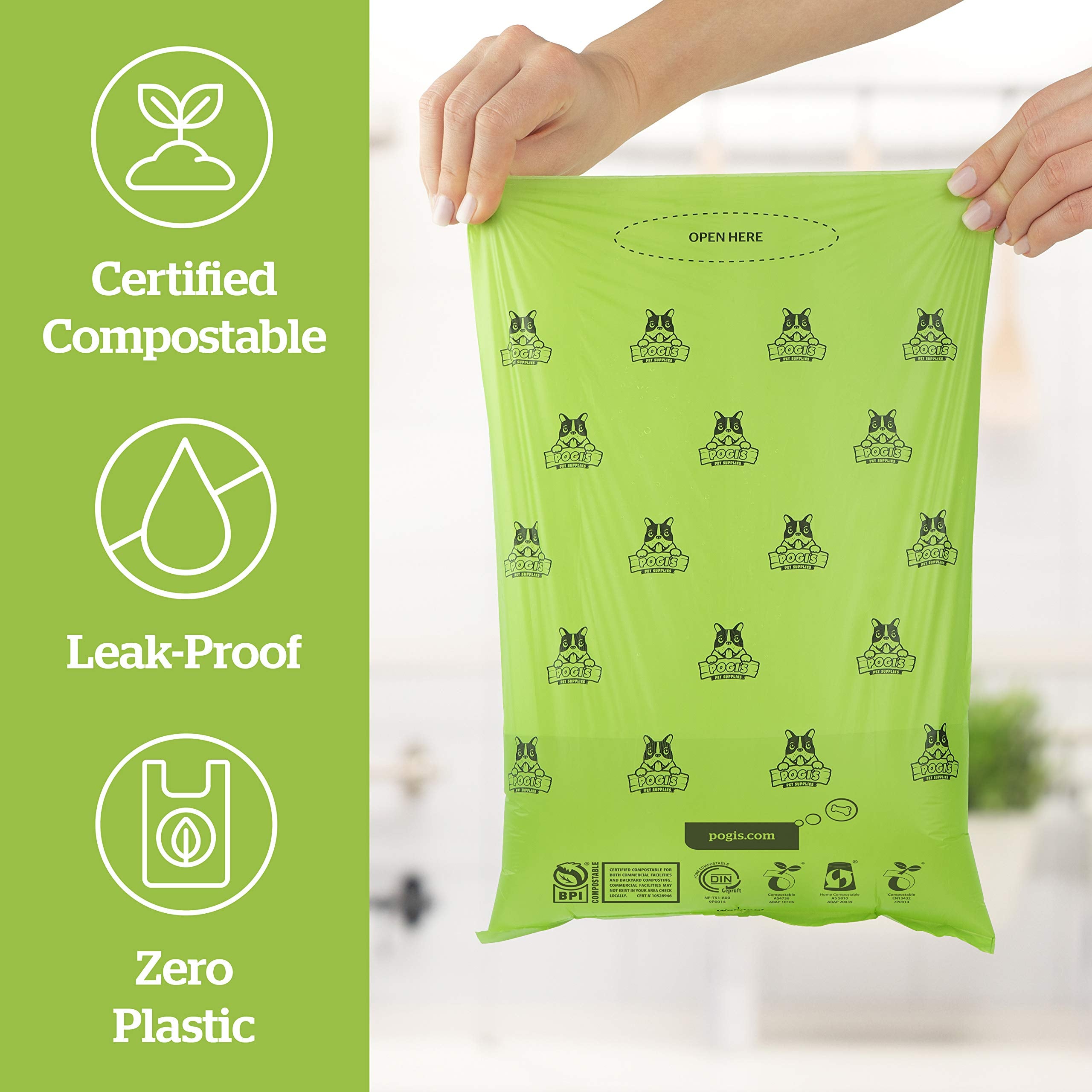 Pogi'S Compostable Dog Poop Bags - 18 Rolls (270 Doggie Poop Bags) - Leak-Proof Dog Waste Bags, Plant-Based Astm D6400, En 13432