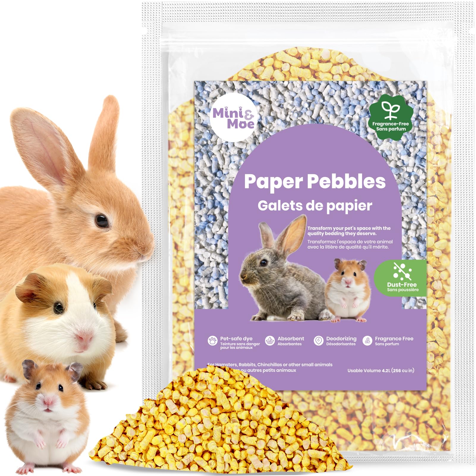 Mini&Moe Rabbit Bedding Guinea Pig Bedding Paper Pellet Bedding: Odor Control & Moisture Absorbent Natural Paper Pellet Bedding 