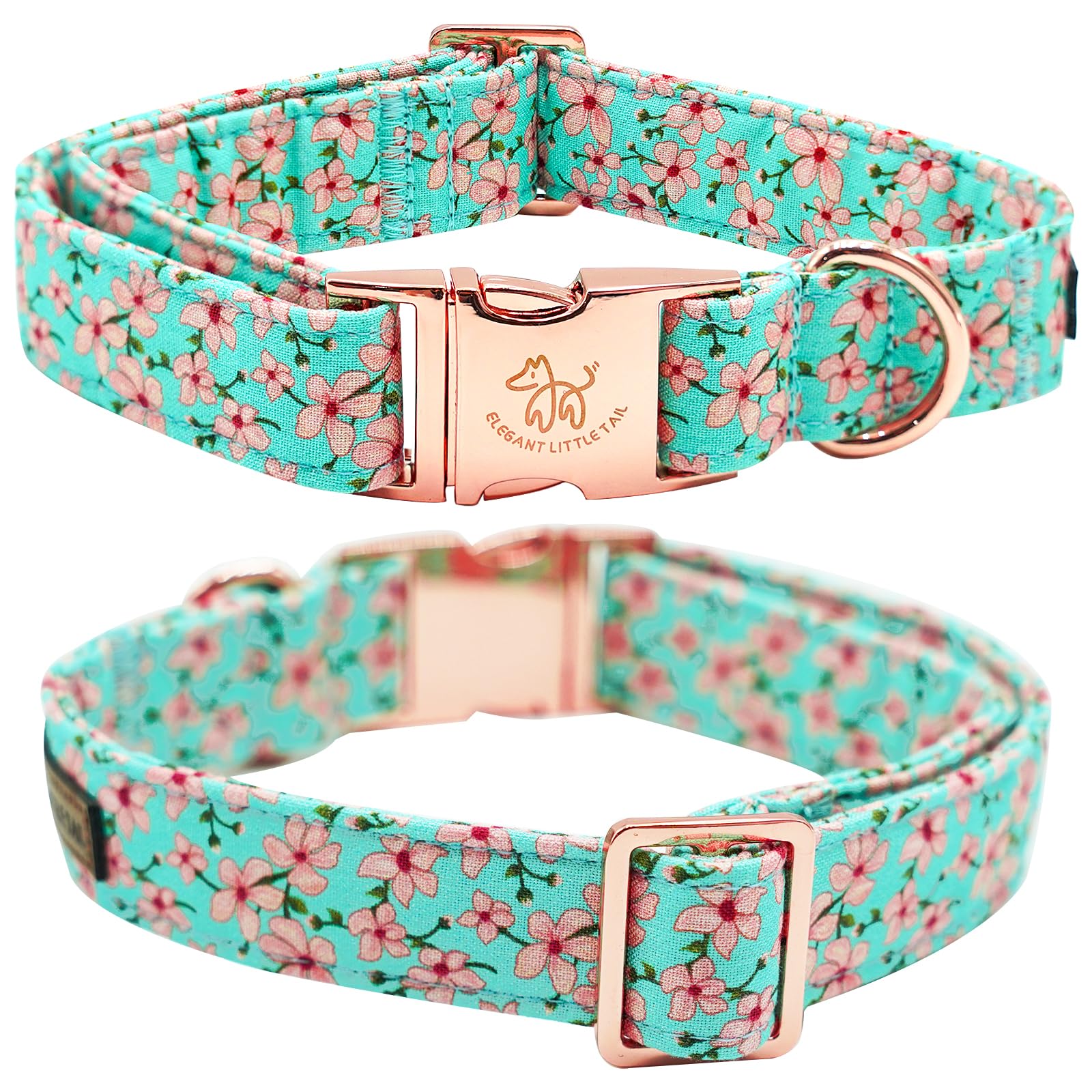 Elegant Little Tail Pink Floral Print Summer Dog Collar - Cotton, Durable, Metal Buckle For Small Dogs