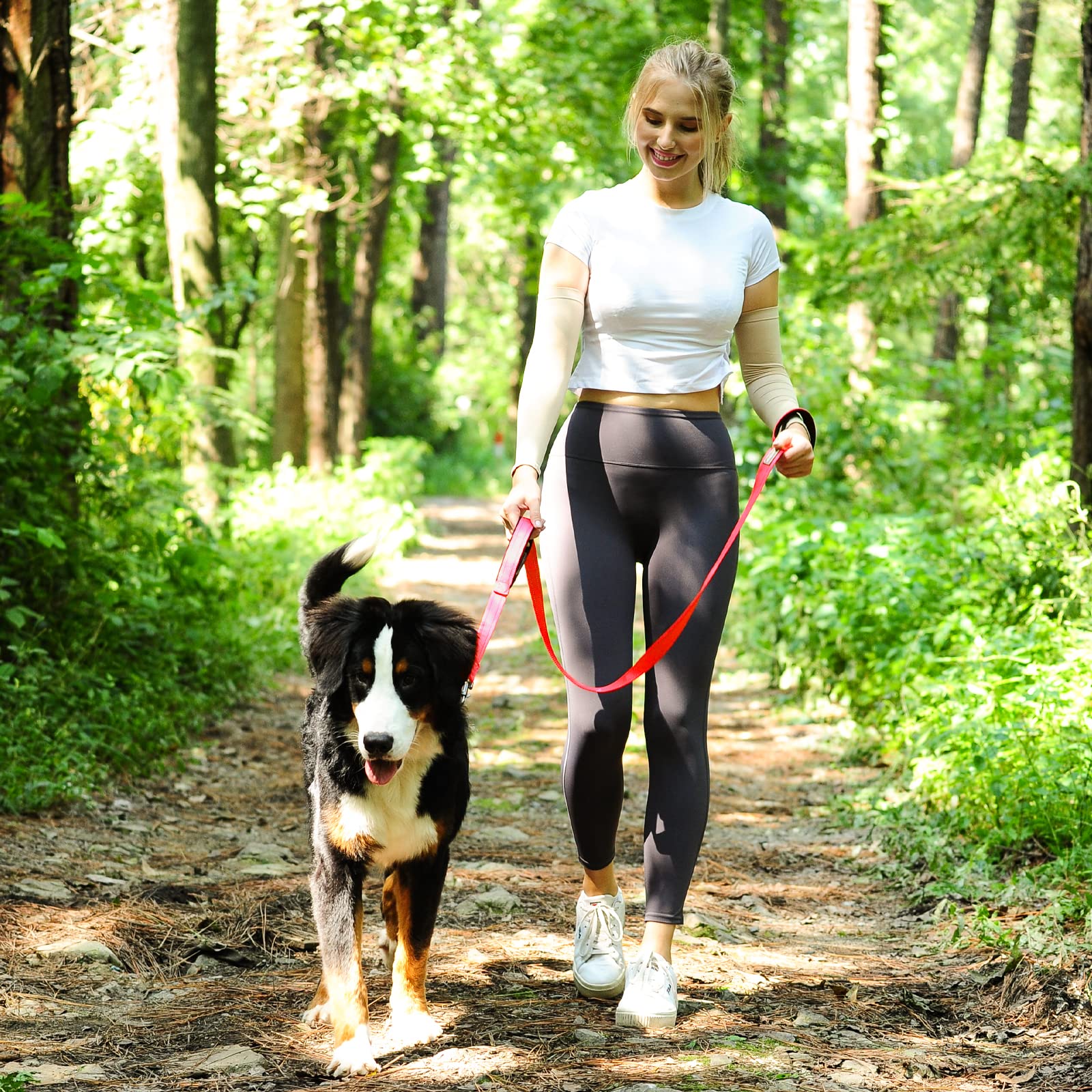 Vivaglory Traffic Handle Dog Leashes, Two Padded Soft Handles Strong Dog Leash, Reflective & Metal Hook Training Dog Lead, Black