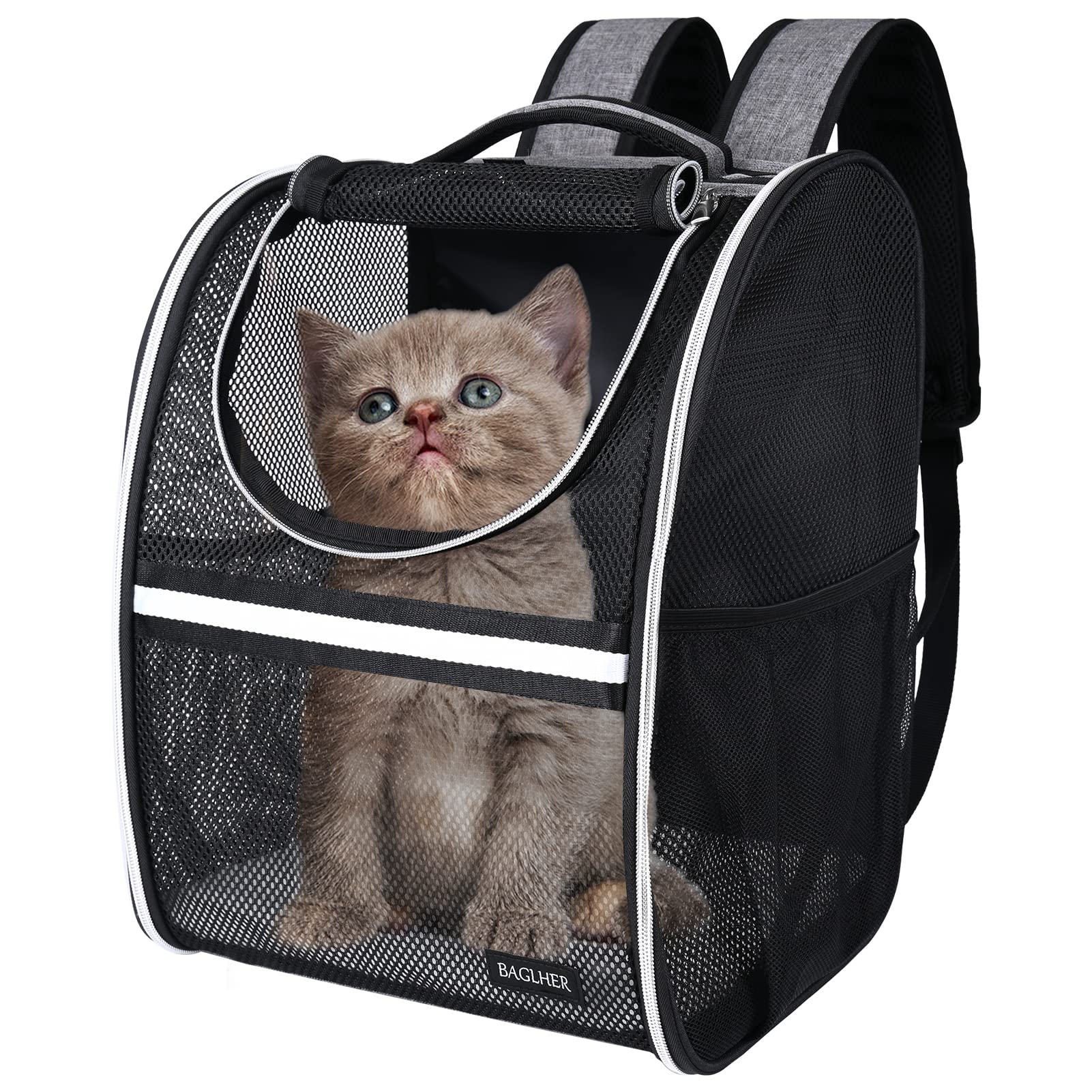 BAGLHER Pet Carrier Backpack, Ventilated Design, Pet Travel Backpack with Comfortable Shoulder Straps, Thicker Bottom Support, T