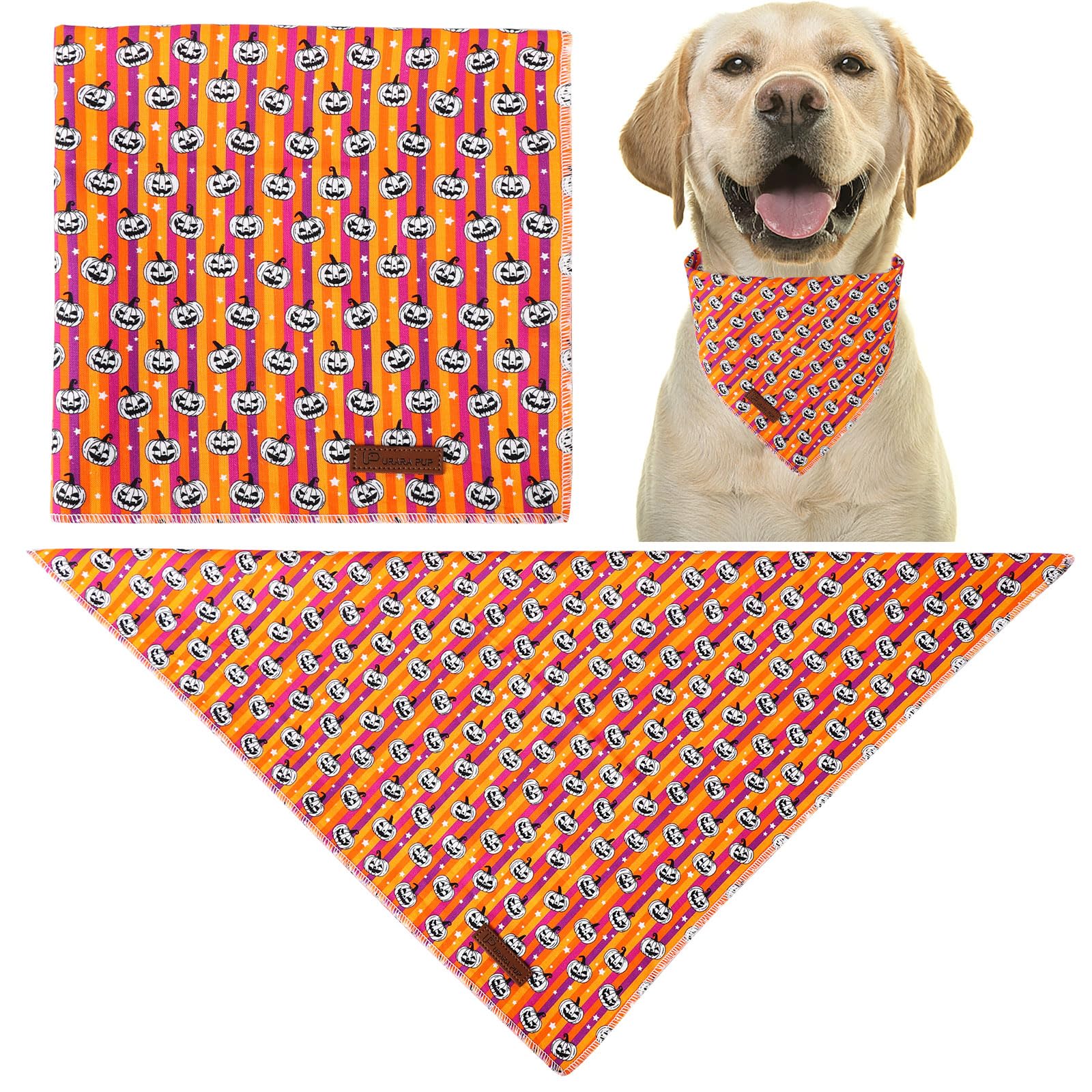 Up Urara Pup Halloween Pumpkin Dog Bandana, Halloween Triangle Bid Scarf With Pumpkin Pattern, Cotton Pet Kerchief For Girl Boy