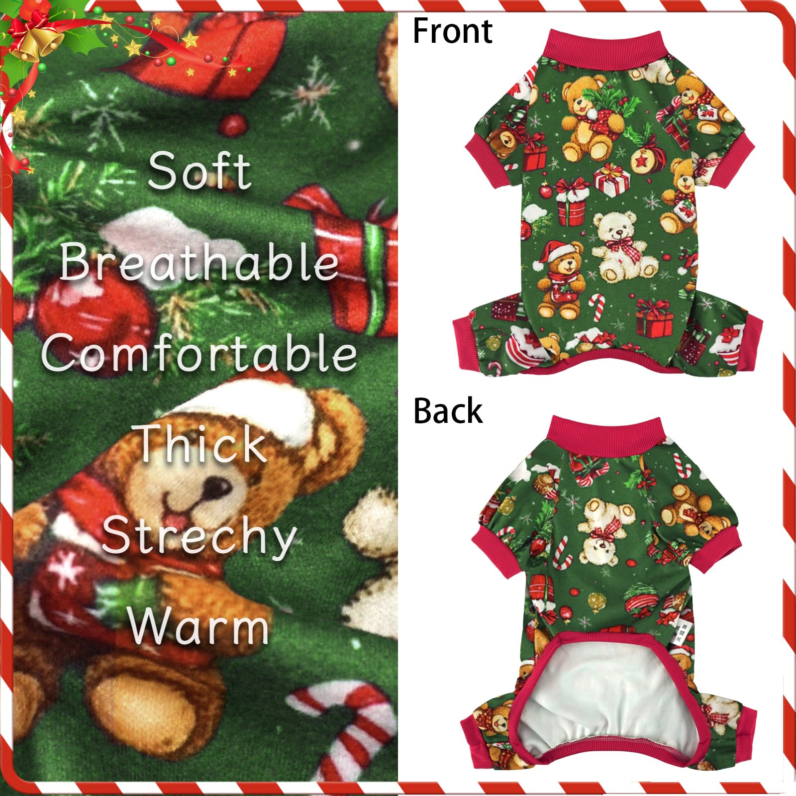 Xpudac 4 Pack Dog Christmas Pajamas Reindeer Puppy Clothes Cute Santa Claus Dog Pajamas Costumes Outfit Red Green Small 80-Lanlv-S
