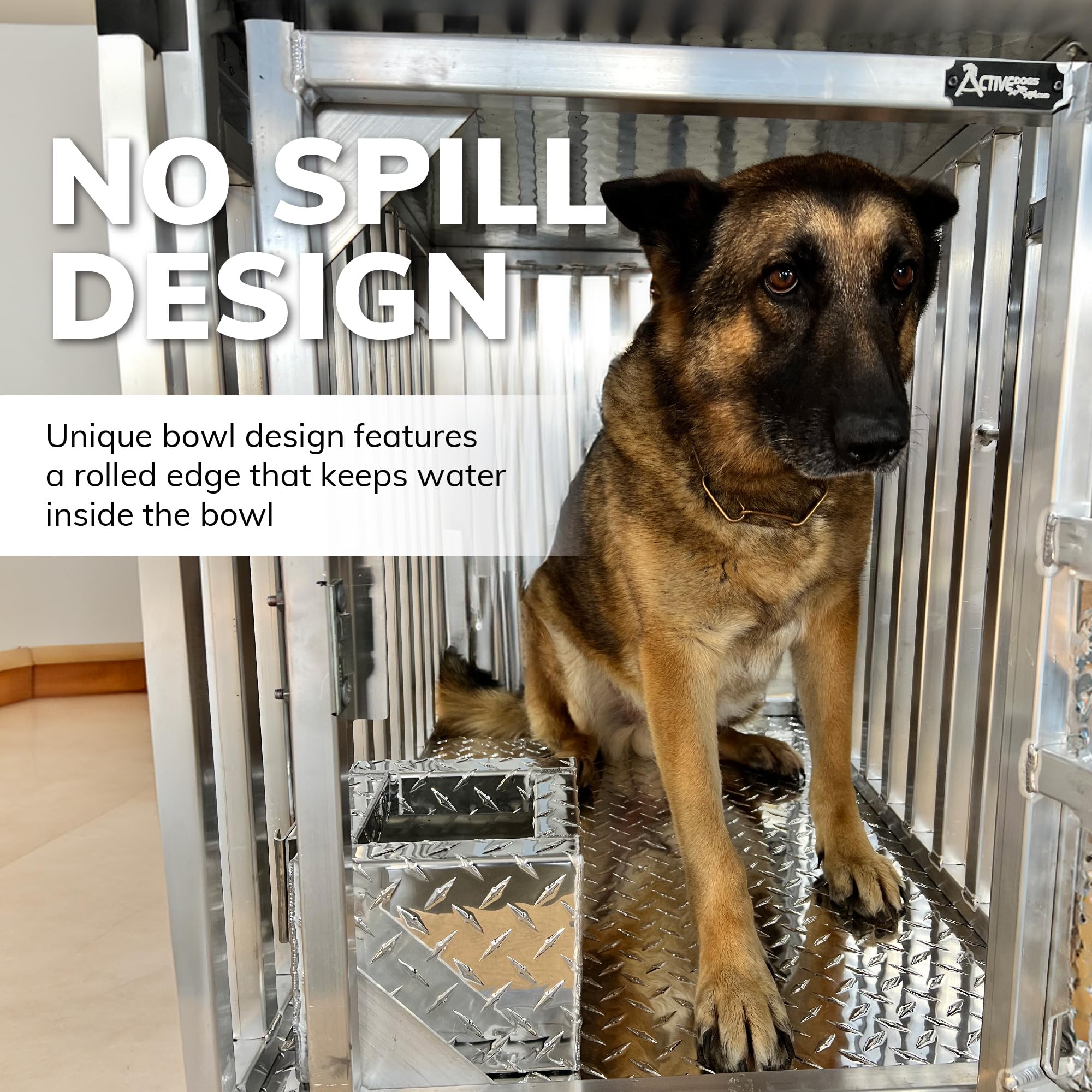 Activedogs Large No Spill Water Bowl For Dogs - 1 Gallon Dog Water Bowl, Large K9 Dish W/Drain Plug - Alluminium Water Bowl For