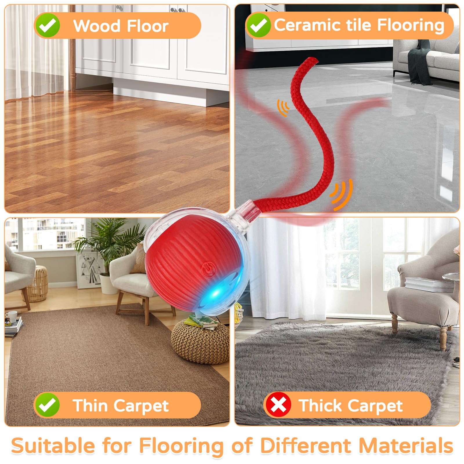 Goosheep 2025 New 3Pack Cat Ball Kitten Toys For Indoor Interactive Kitty Ball Toy Speedy Tail 360 Automatic Rolling(Red Grey Gr