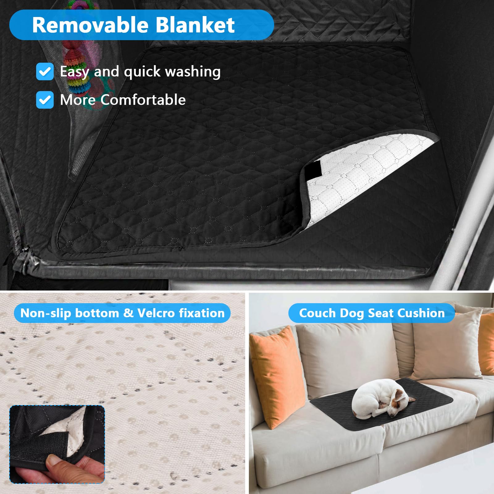 Dog Car Seat For Large Medium Dogs, Hard Bottom Back Seat Extender For Dogs With Soft Removable Blanket, Non-Slip Dog Car Hammoc