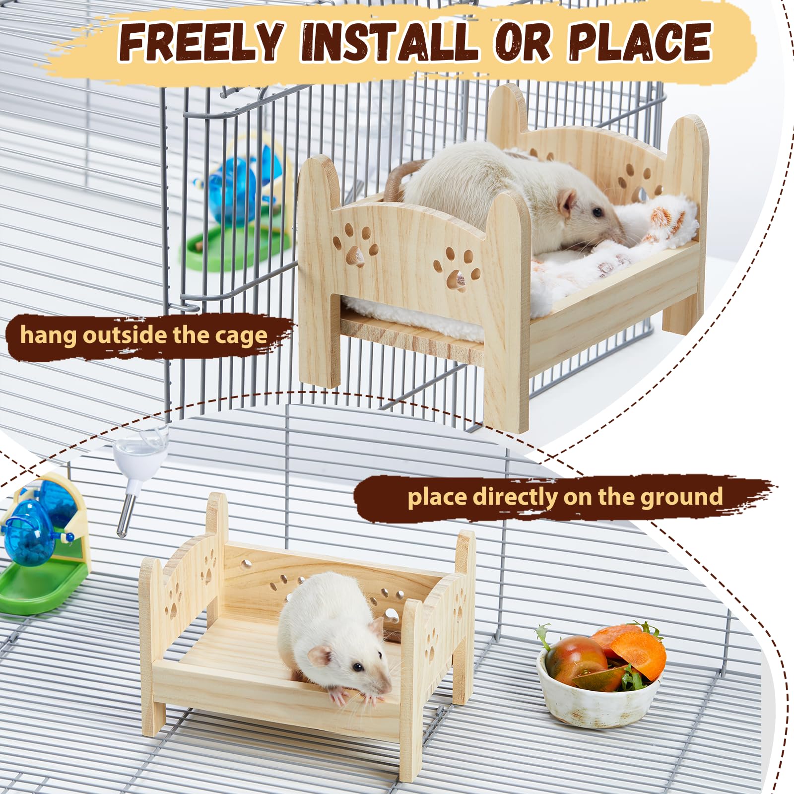 Jevnd Wooden Rat Bed, Rat Hammock For Cage Chew Proof, Pet Rat Cage Accessories Hanging Bed, Safe And Cozy Rodent Hammock With R