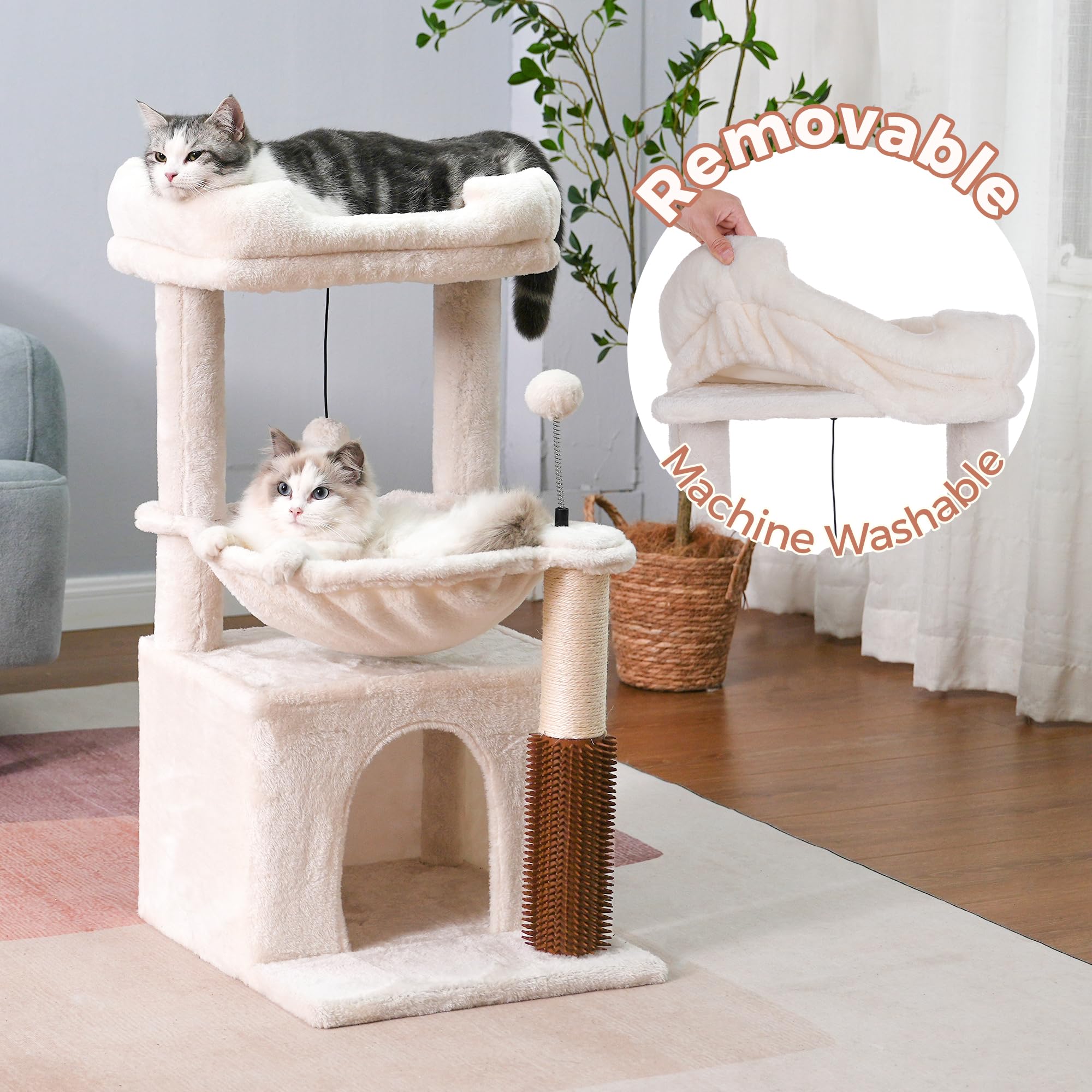 Pawfessor Cat Tree 32 Inches Small Cat Tree For Large Cats Adult Cat Tower With Scratching Post,15.7   Large Hammock And Self Gr