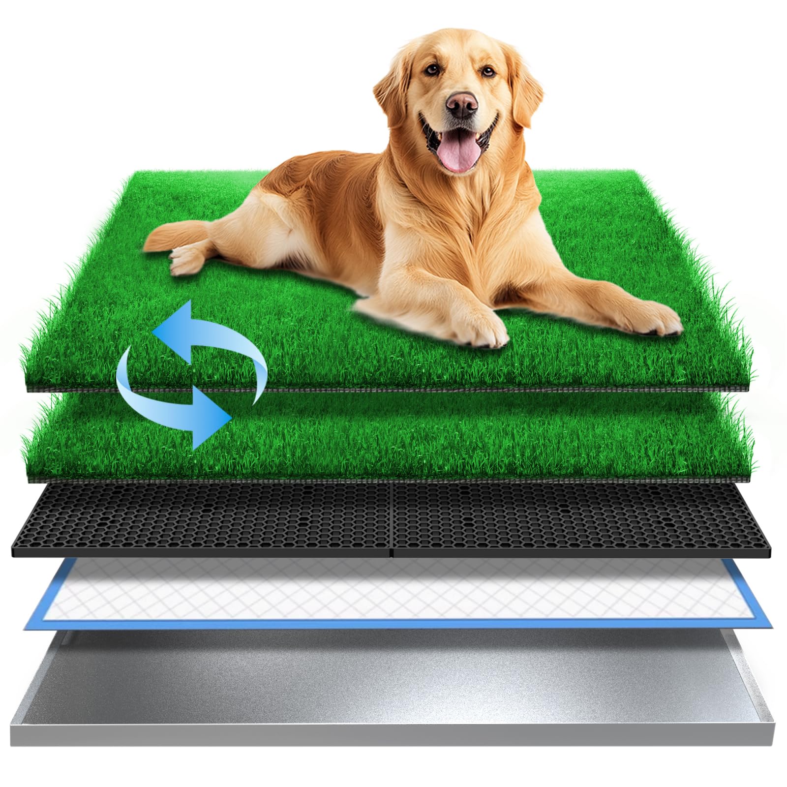 Stainless Steel Dog Grass Pad With Tray, Odor-Resistand & Easy To Clean Indoor/Outdoor Puppy Potty System,Durable Alternative To