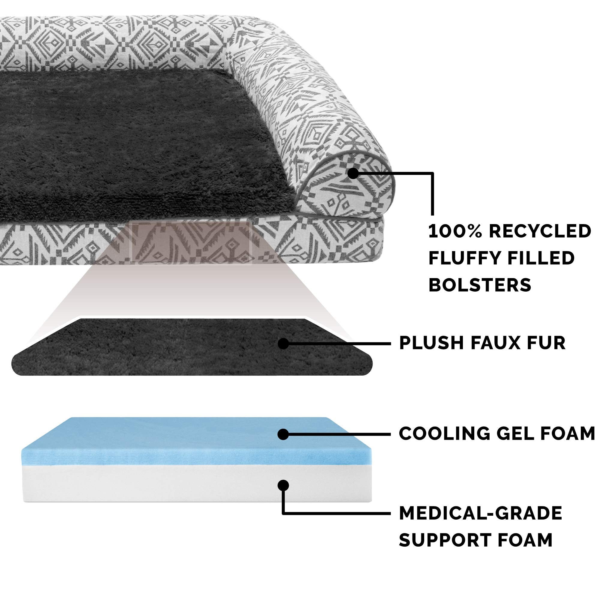 Furhaven Cooling Gel Dog Bed For Large/Medium Dogs W/ Removable Bolsters & Washable Cover, For Dogs Up To 55 Lbs - Plush & South