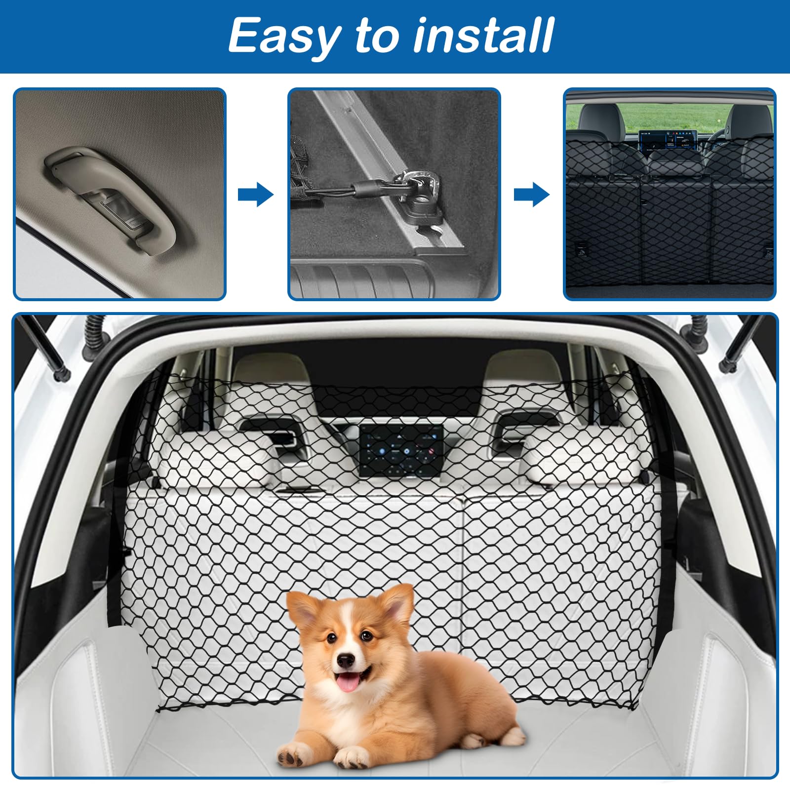 Dog Car Barrier Net Pet Car Divider Back Seat Barrier Net For Trucks, Suv, Full Sized Sedans Pet Restraint Car Backseat Divider