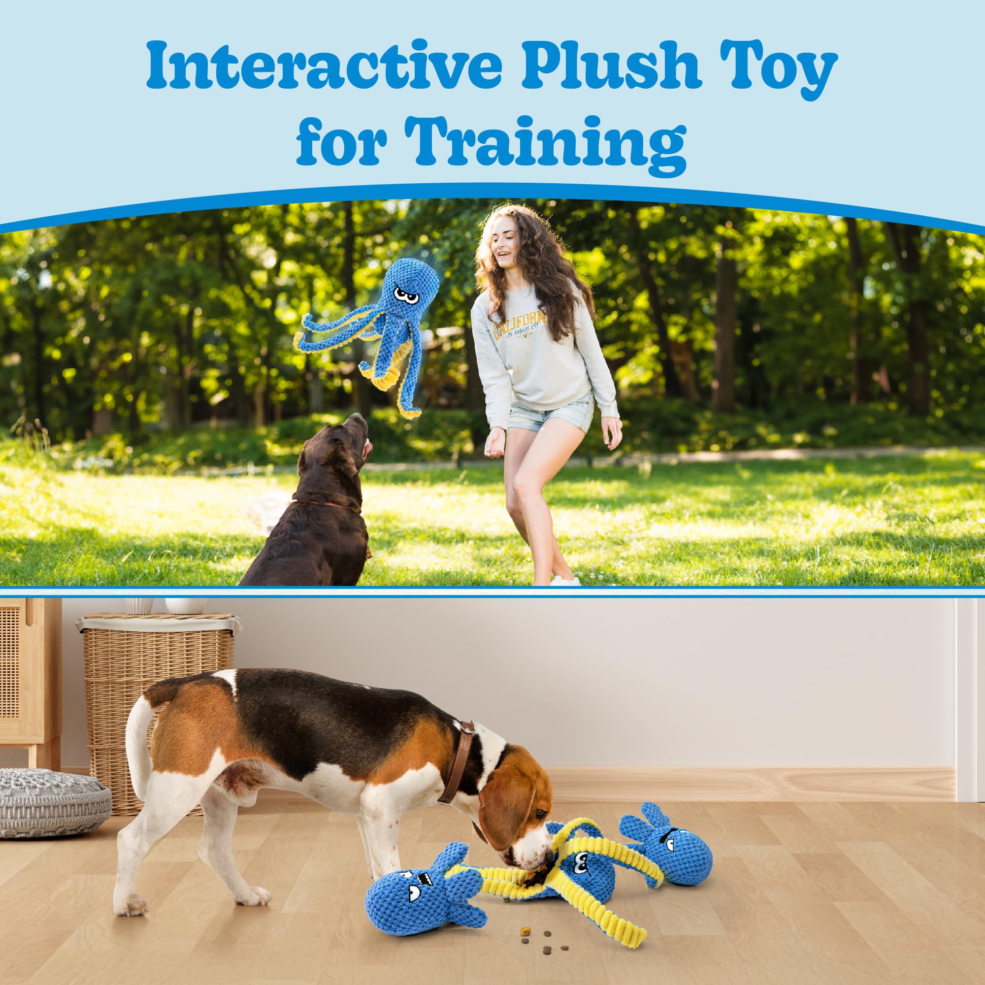 Interactive Dog Toys Octopus, 4 Pack Squeaky Hide And Seek Large Dog Toys to Keep Them Busy, Tough Plush Chew Toy, Tug of War Do