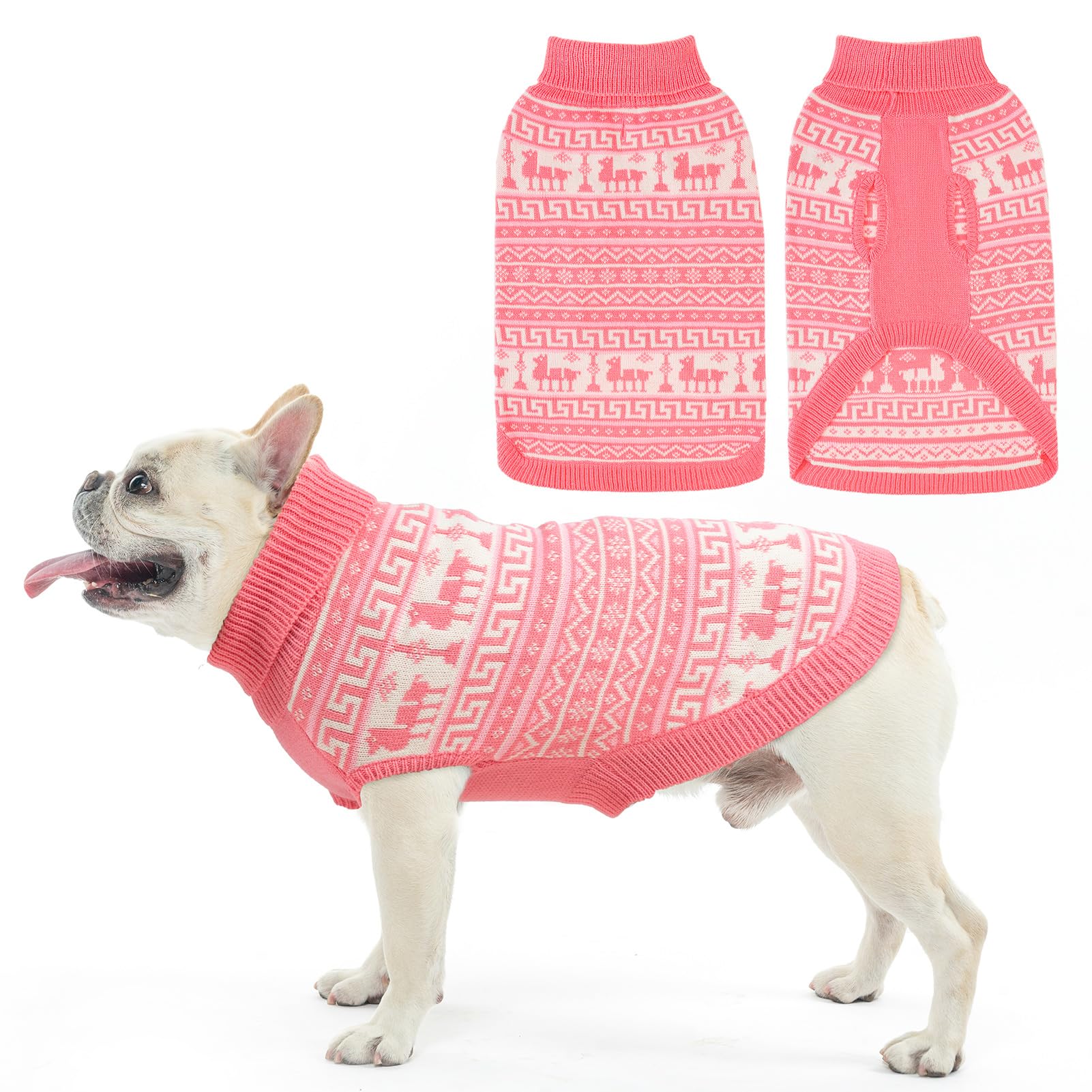 Scenereal Medium Dog Girls-Boys Turtleneck Pullover Winter Dog Clothes, Christmas Outfits, Sweatshirt Knitwear, Pink-Reindeer