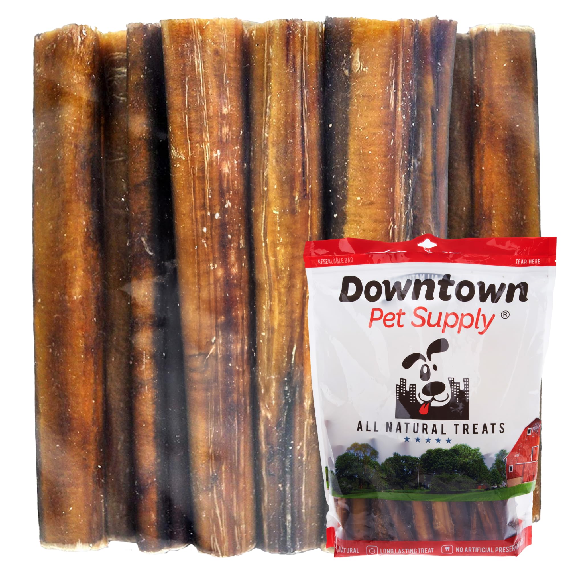 Downtown Pet Supply Bully Sticks for Dogs (12, 24Pack, Jumbo) NonGMO, Grain Free, Rawhide Free Dog Chews Long Lasting Pizzle 