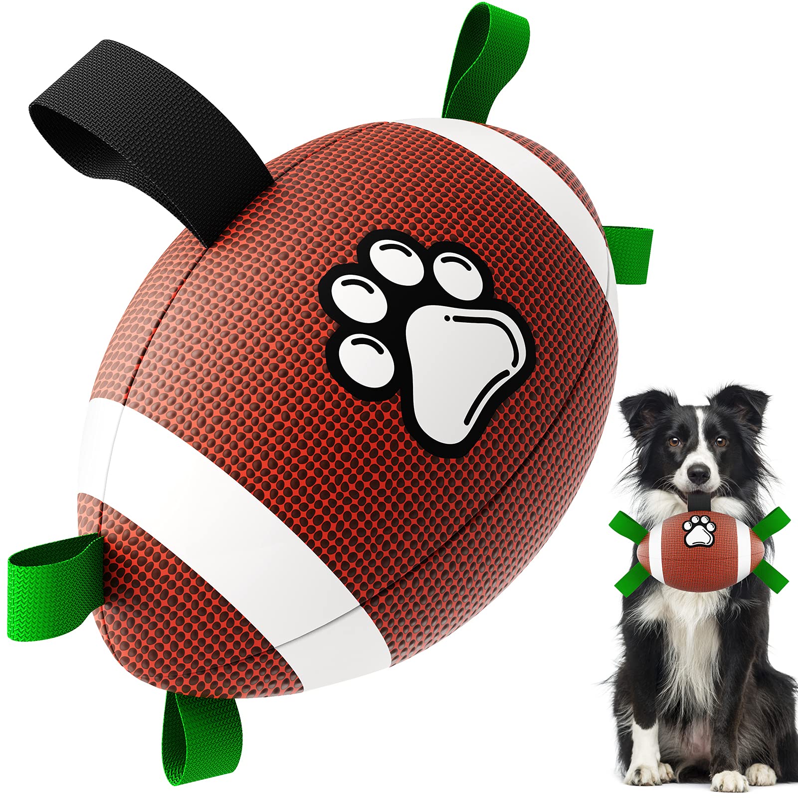 Qdan Dog Toys Football, Interactive Dog Toys For Tug Of War,Superbowl Football Party Decorations Favor, Dog Water Toy, Durable Dog Balls For Small & Medium Dogs(8 Inch)