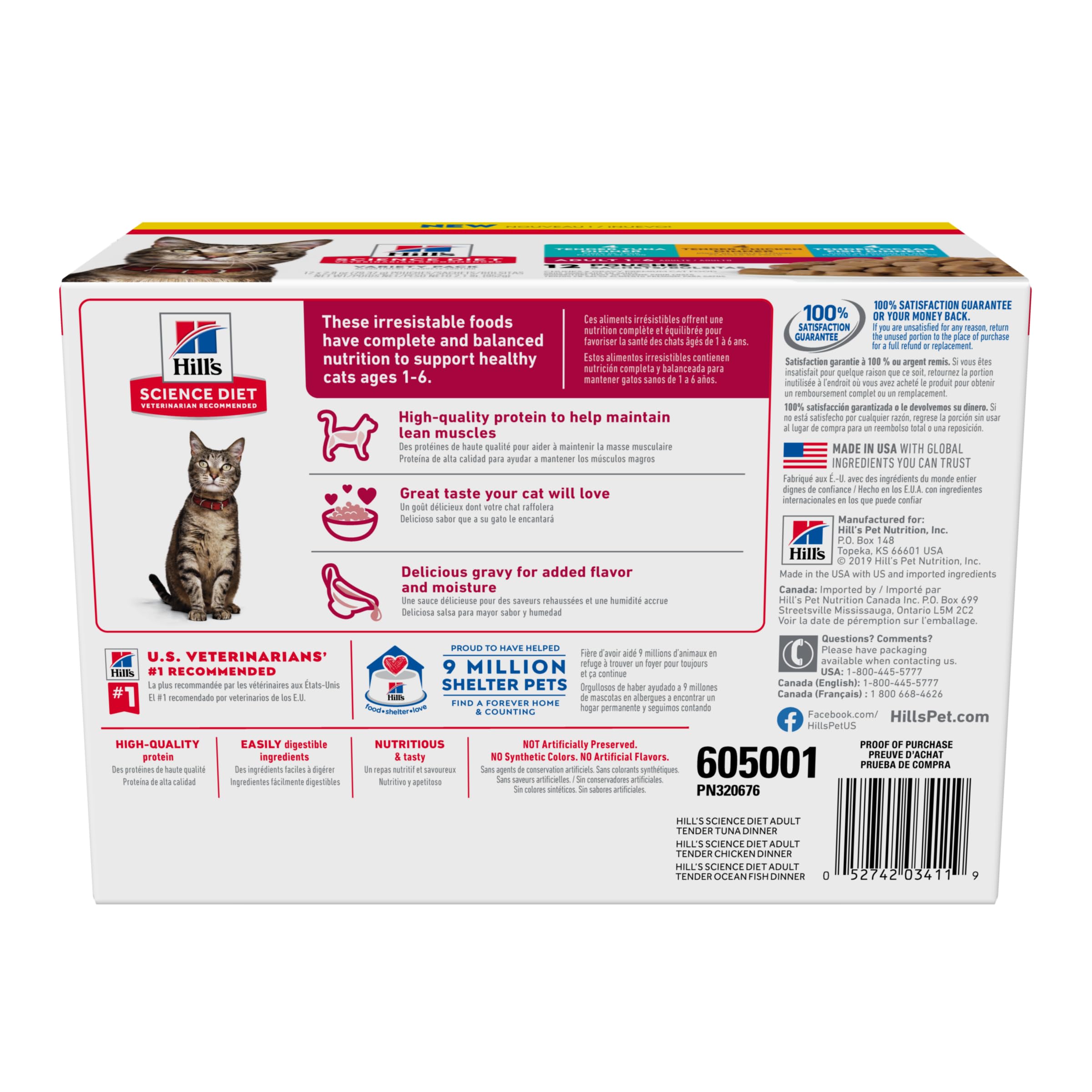 Hills Science Diet Adult 1-6, Adult 1-6 Premium Nutrition, Wet Cat Food, Variety Case: Tuna, Chicken, Ocean Fish Stew, 2.8 oz P