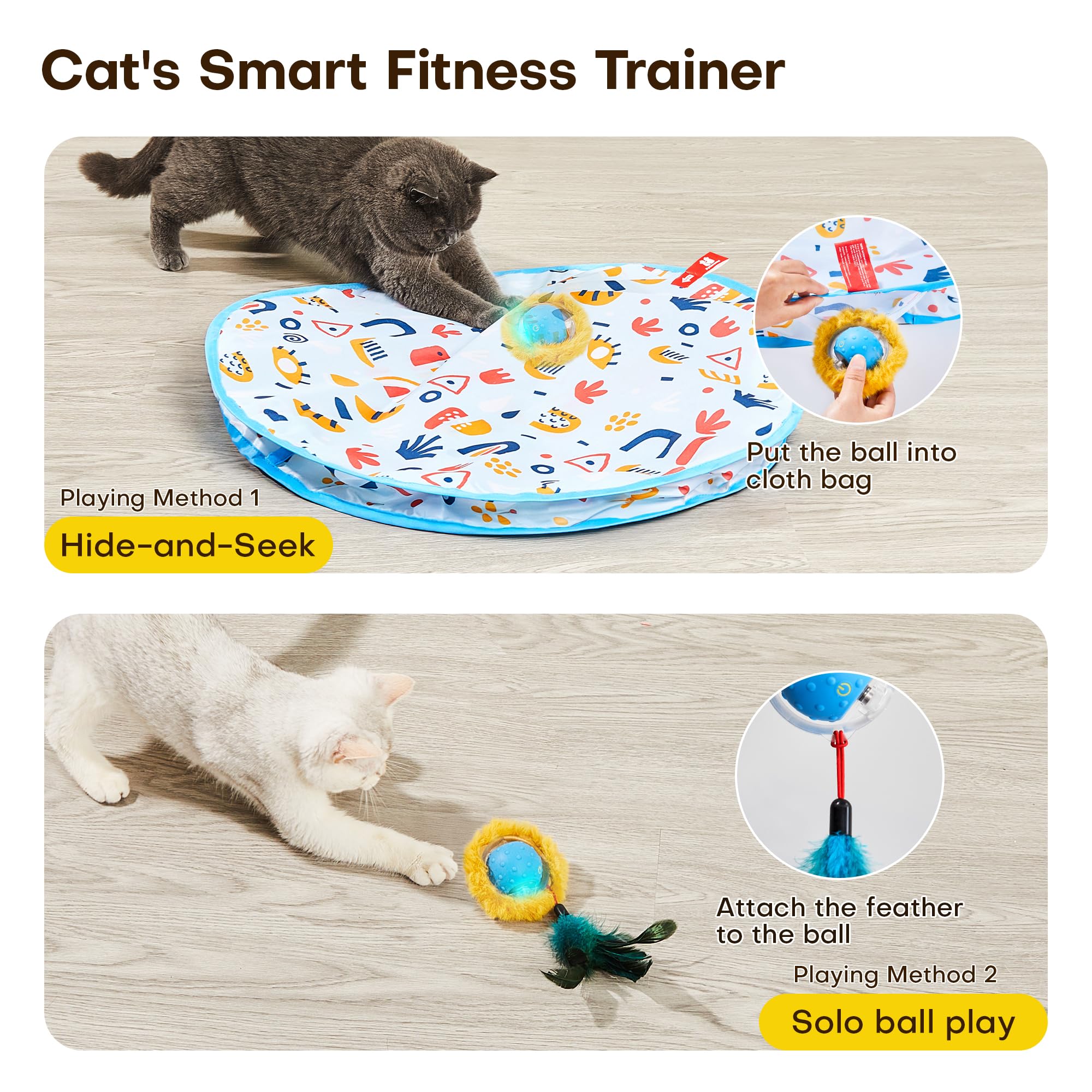 Potaroma Interactive Cat Toys, Fast Moving Ball In Play Mat, Automatic Motion Activated Ball Hide And Seek For Indoor Exercise K