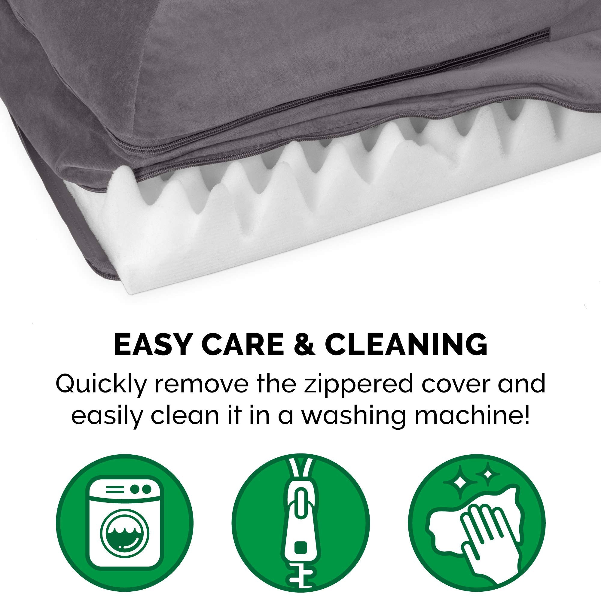 Furhaven Orthopedic Dog Bed For Large Dogs W/ Removable Bolsters & Washable Cover, For Dogs Up To 95 Lbs - Plush & Velvet L Shaped Chaise - Platinum Gray, Jumbo/Xl