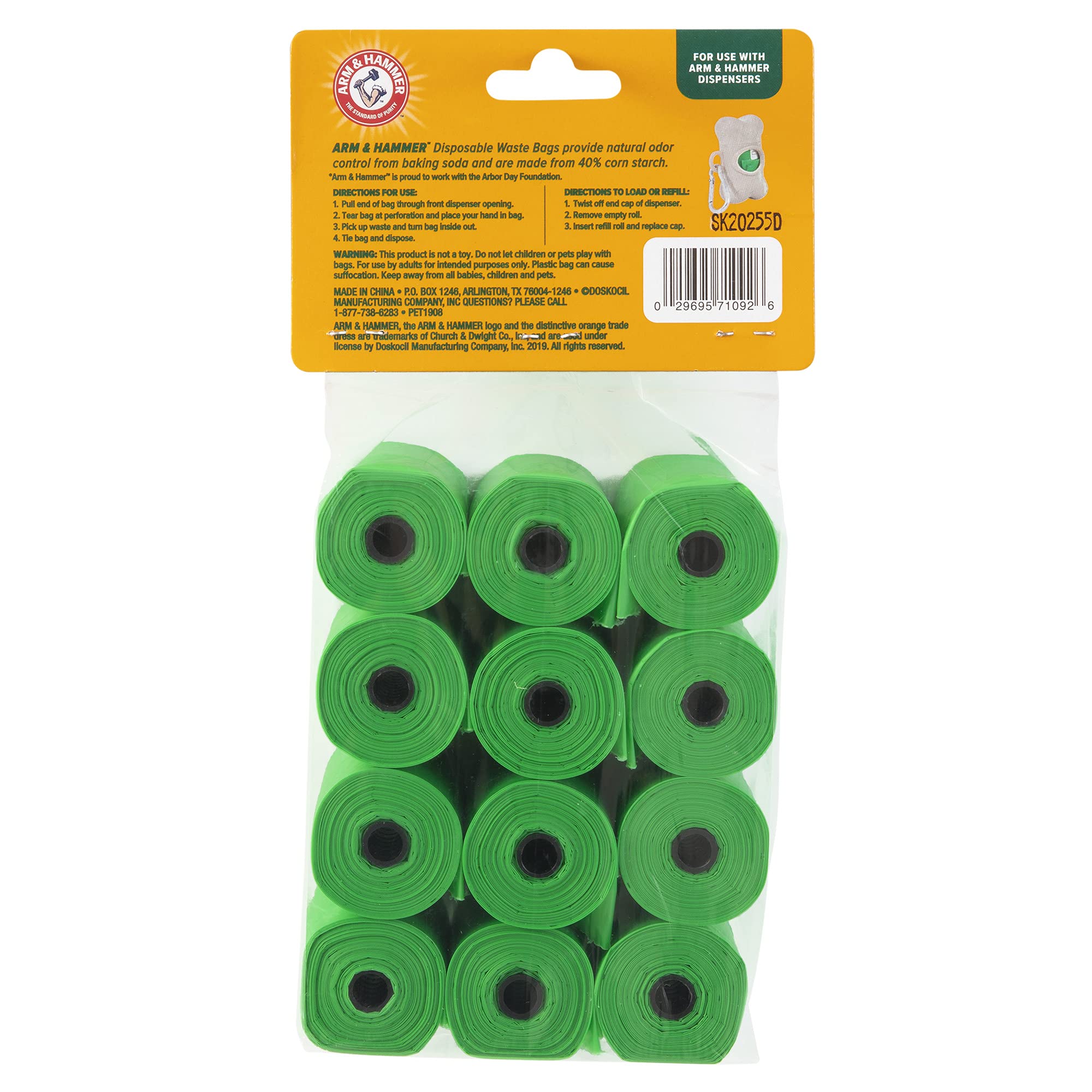 Arm & Hammer Durable Disposable Dog And Cat Waste Bags With Activated Baking Soda, 180 Dog Poop Bags, Plant-Based 9 X 14 Inches