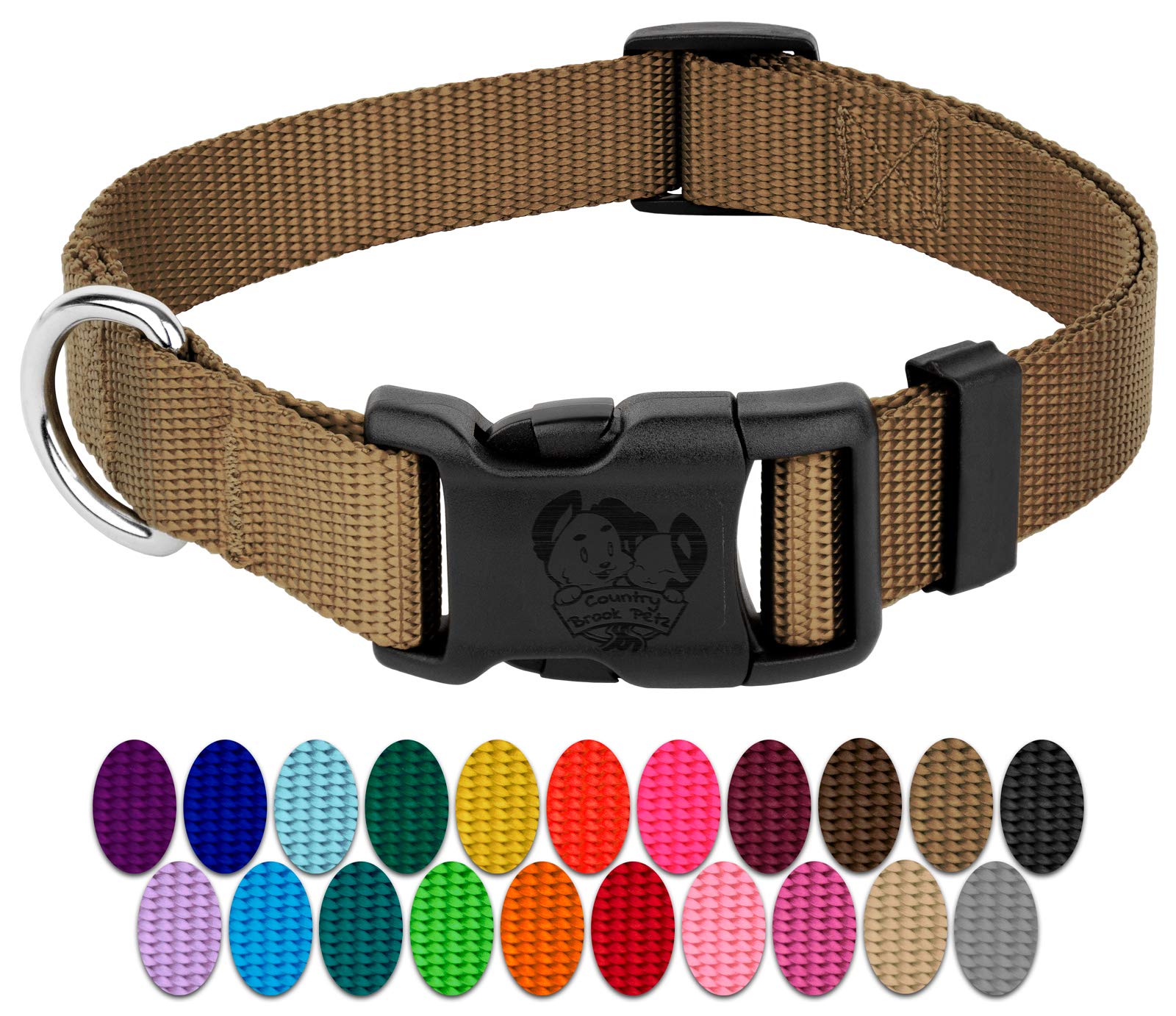 Country Brook Petz - 30+ Vibrant Colors - American Made Deluxe Nylon Dog Collar With Buckle (Micro, 3/8 Inch Wide, Coyote Tan)