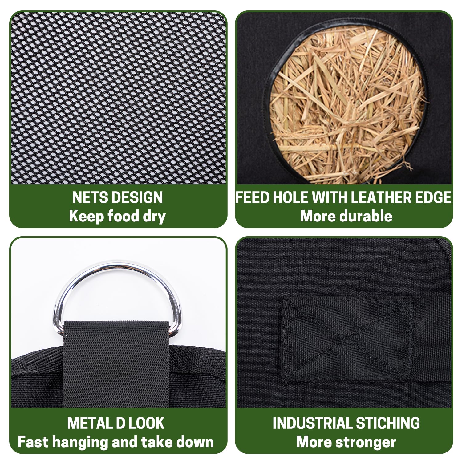 Zelarman 2 Pcs Hay Bags For Horse, Large Capacity Feeding Bag, Goat Hay Feeder, Hay Nets For Sheep, Open Feed Hole Hay Feeder For Slow Feeding